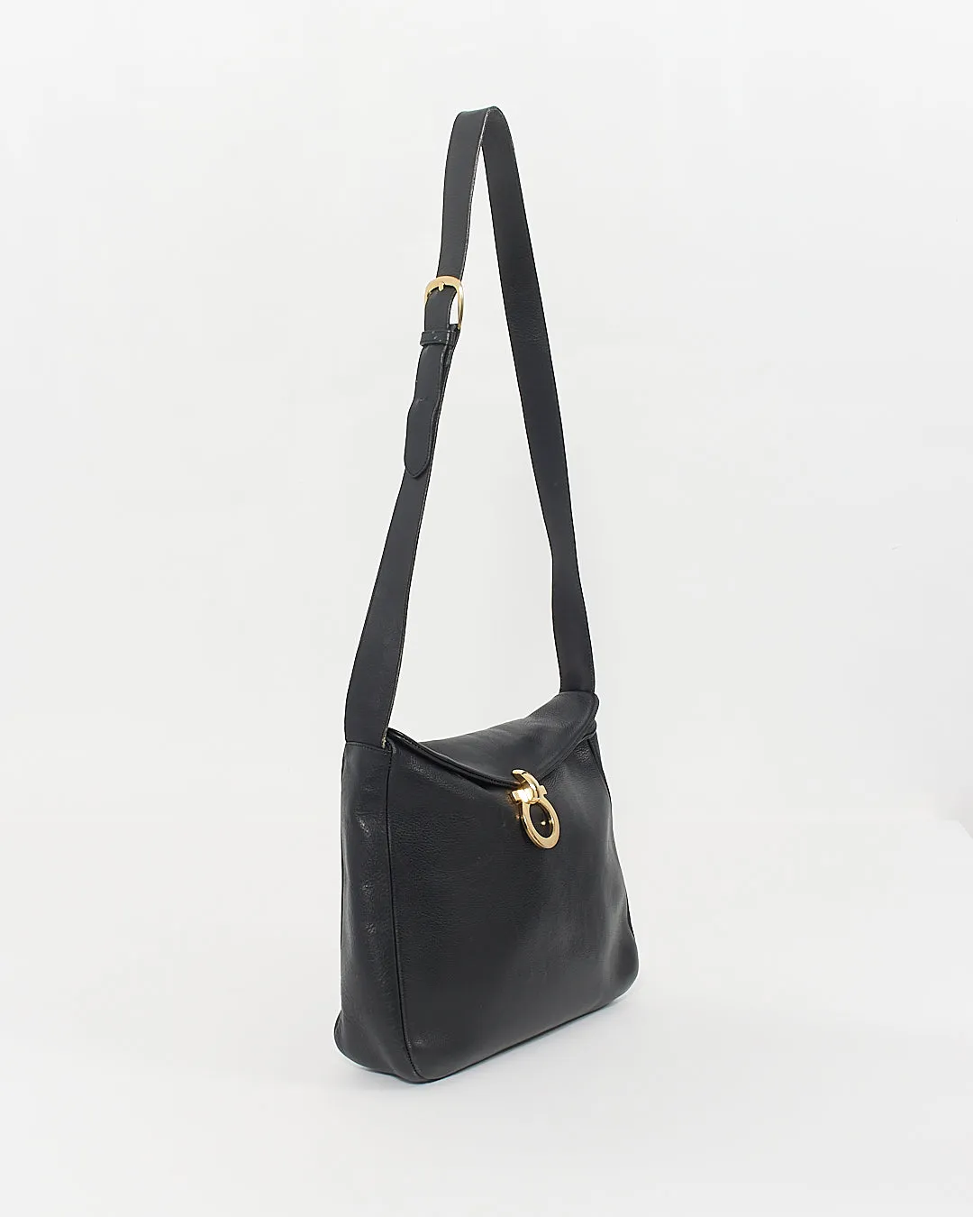 Ferragamo Black Vintage Leather Gancini Crossbody Bag