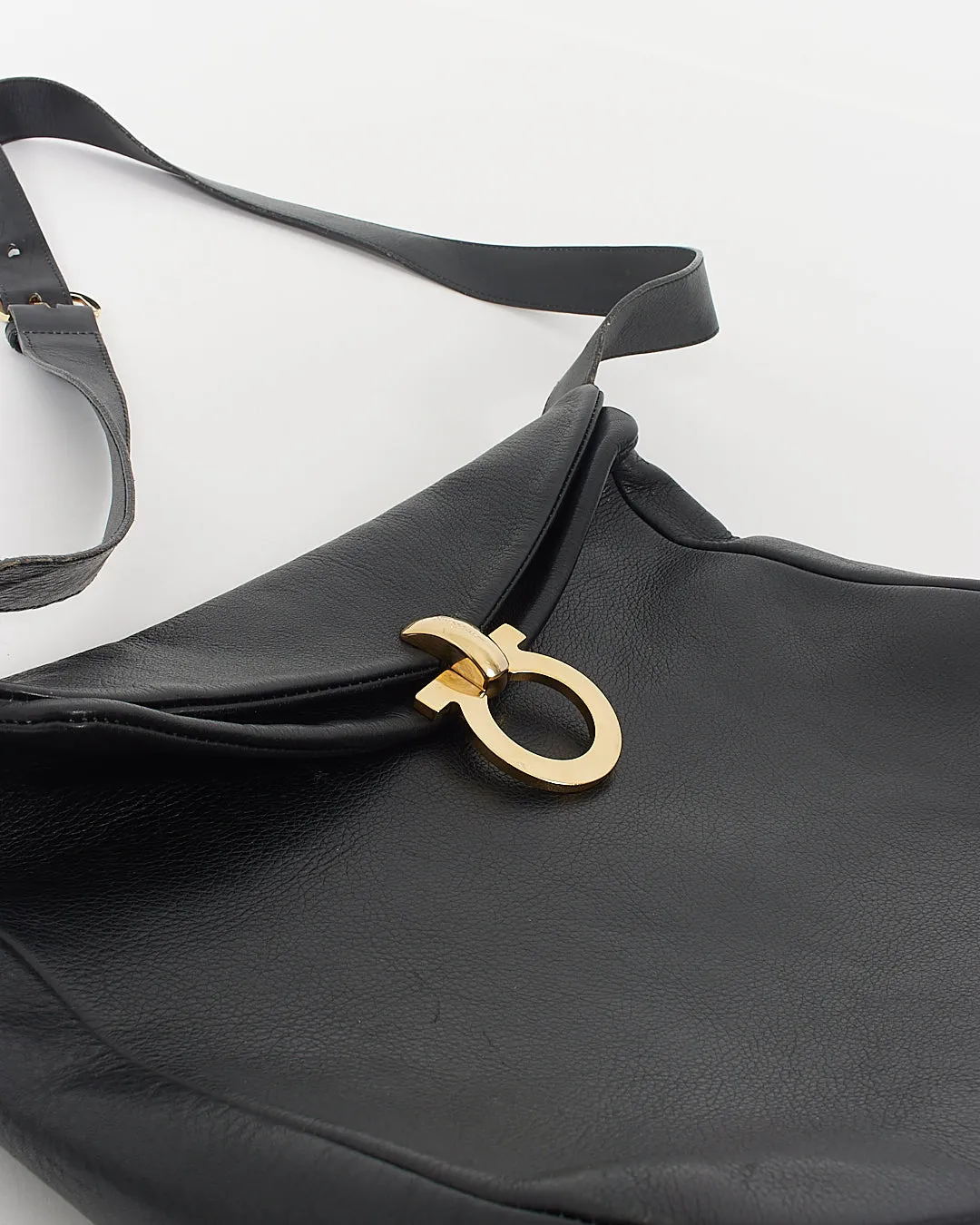 Ferragamo Black Vintage Leather Gancini Crossbody Bag