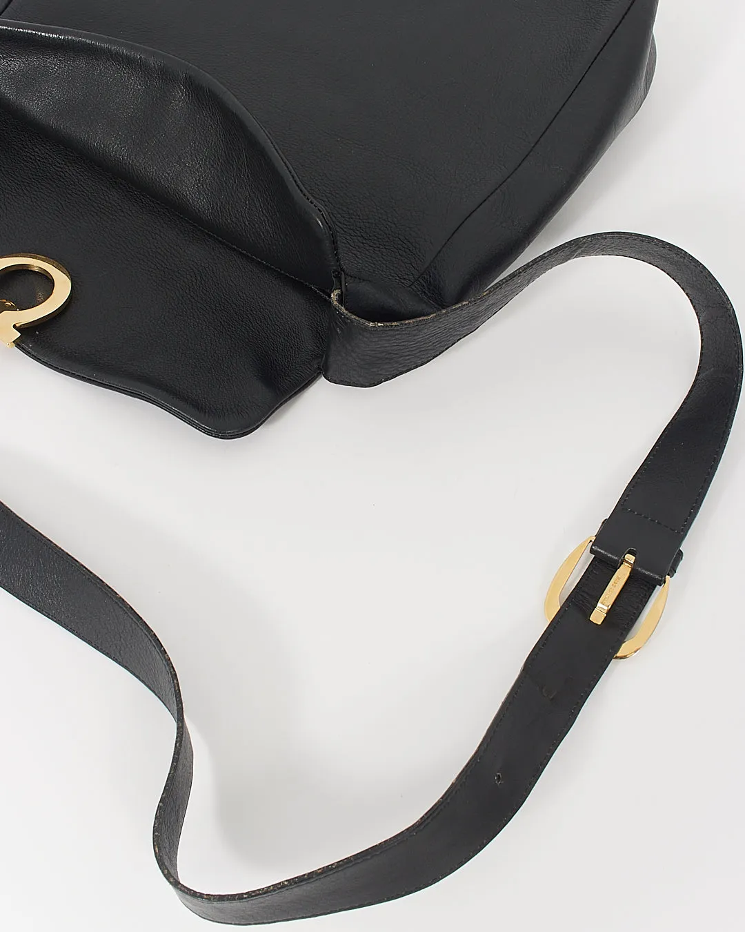 Ferragamo Black Vintage Leather Gancini Crossbody Bag