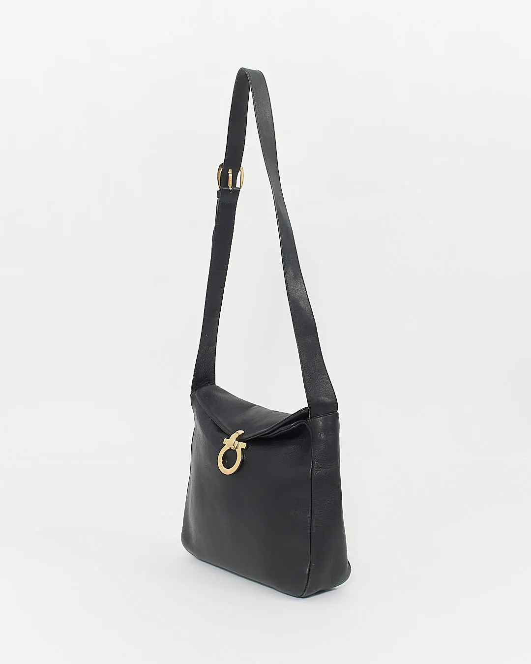 Ferragamo Black Vintage Leather Gancini Crossbody Bag