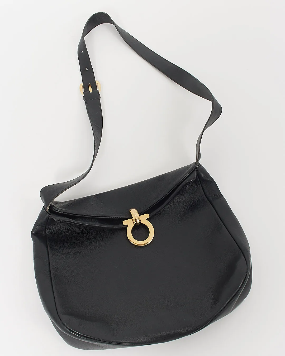 Ferragamo Black Vintage Leather Gancini Crossbody Bag