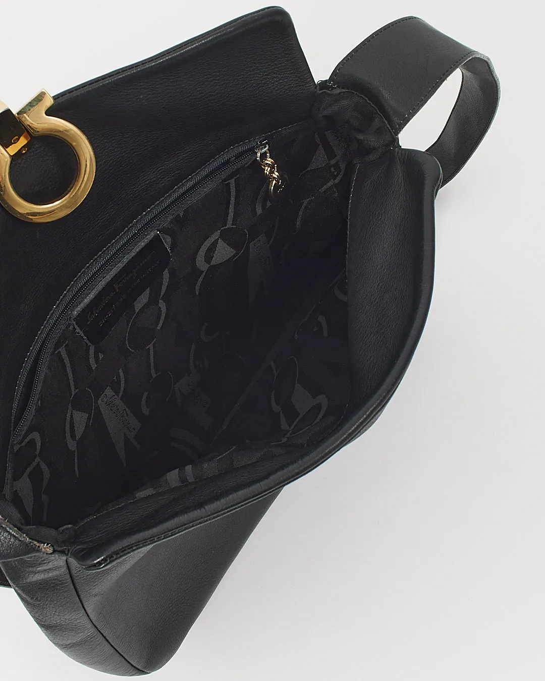 Ferragamo Black Vintage Leather Gancini Crossbody Bag
