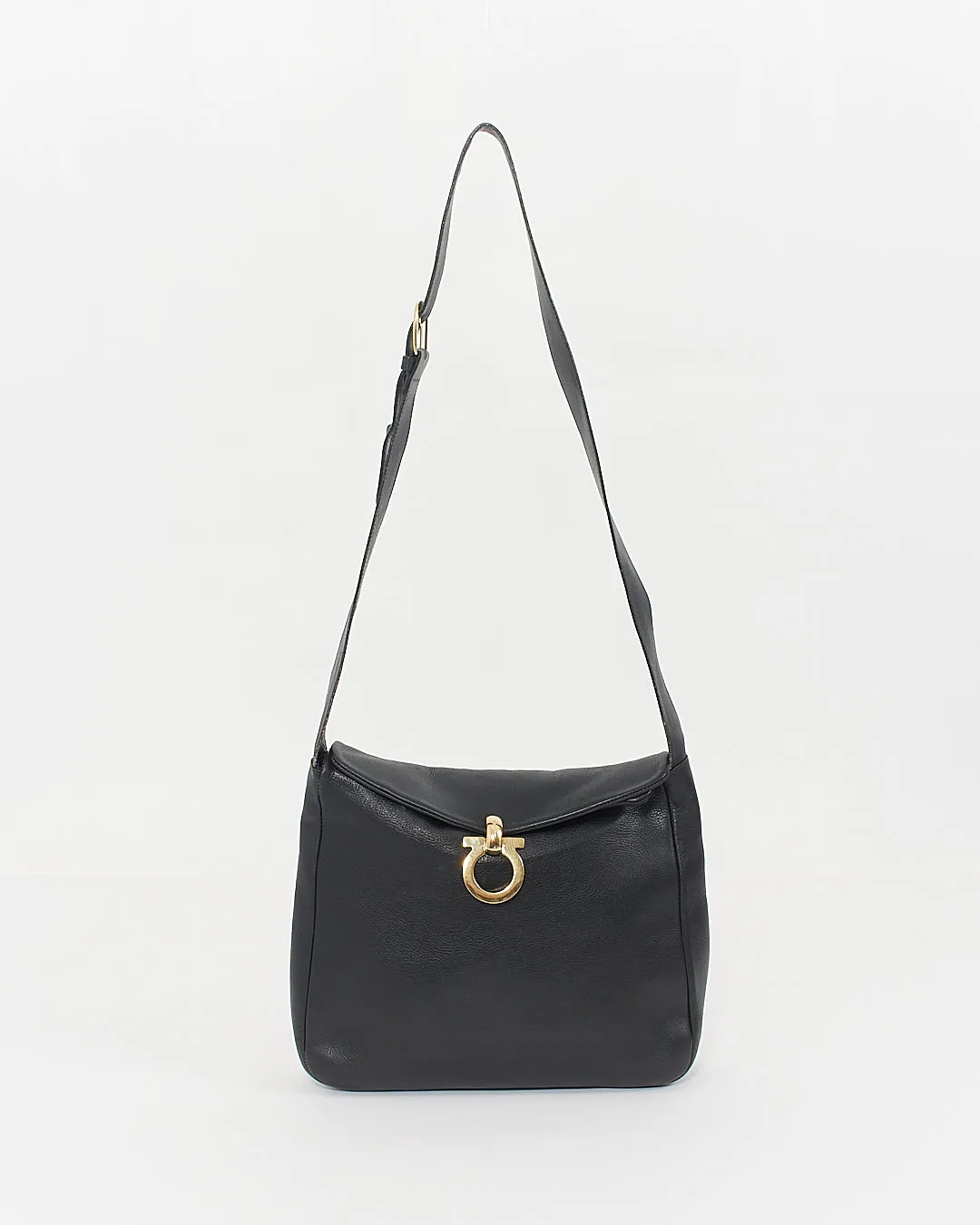 Ferragamo Black Vintage Leather Gancini Crossbody Bag