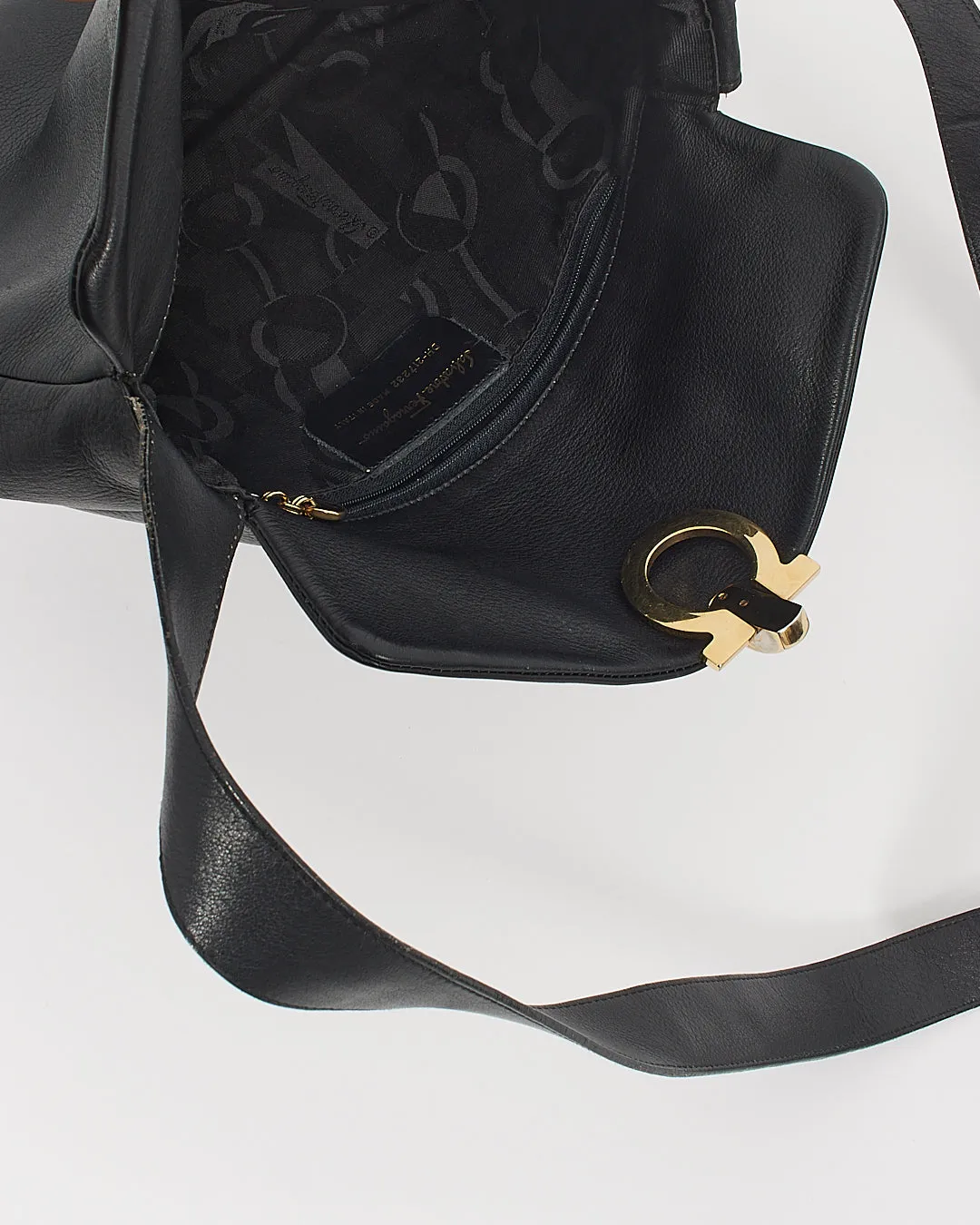 Ferragamo Black Vintage Leather Gancini Crossbody Bag