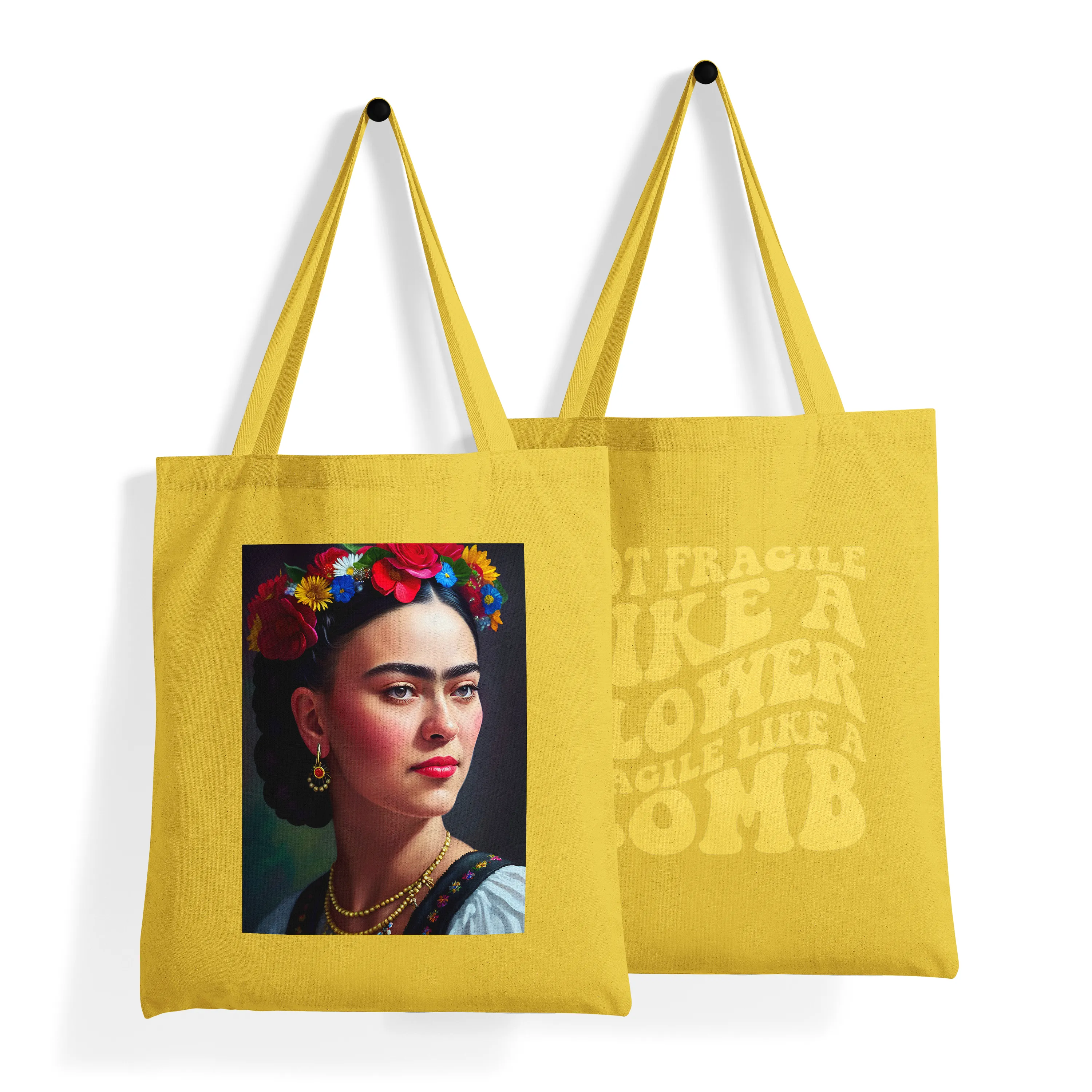 'Frida Kahlo Portrait   Quote' Double-Sided SUNFLOWER Premium Tote Bag