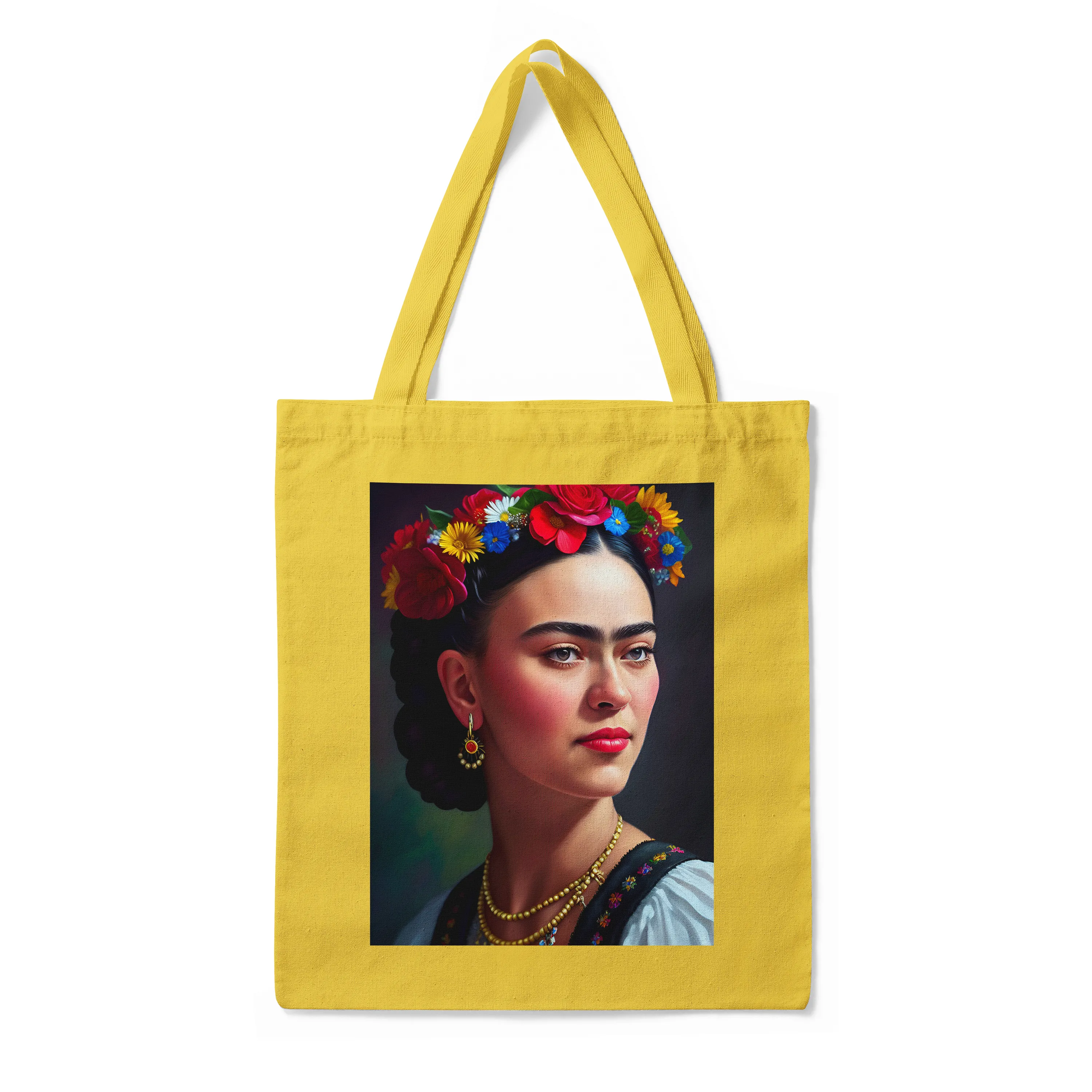 'Frida Kahlo Portrait   Quote' Double-Sided SUNFLOWER Premium Tote Bag