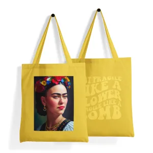 'Frida Kahlo Portrait   Quote' Double-Sided SUNFLOWER Premium Tote Bag