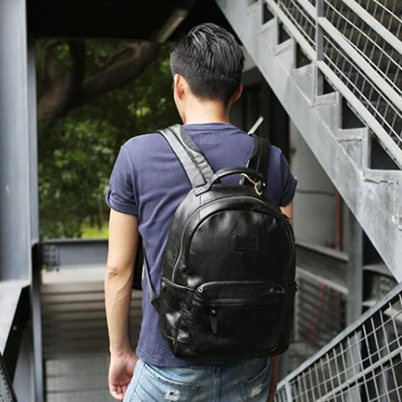 Full Grain Leather Men Travel Backpack Retro Laptop Backpack School Backpack