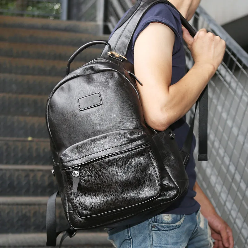 Full Grain Leather Men Travel Backpack Retro Laptop Backpack School Backpack