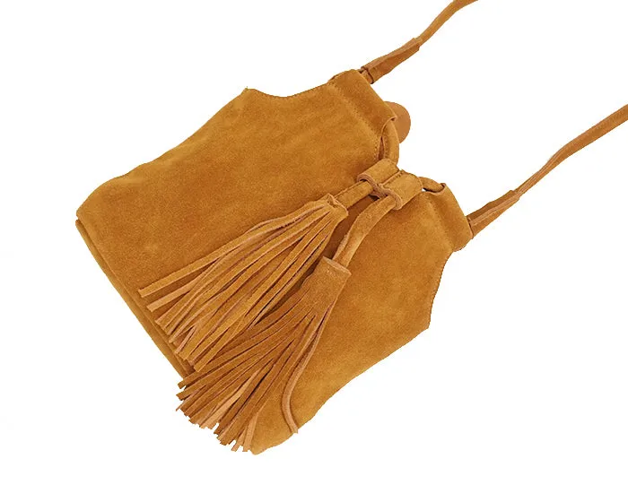 Genuine Leather Small Bucket Shoulder Ibiza Suede Fringe Green Crossbody Bag