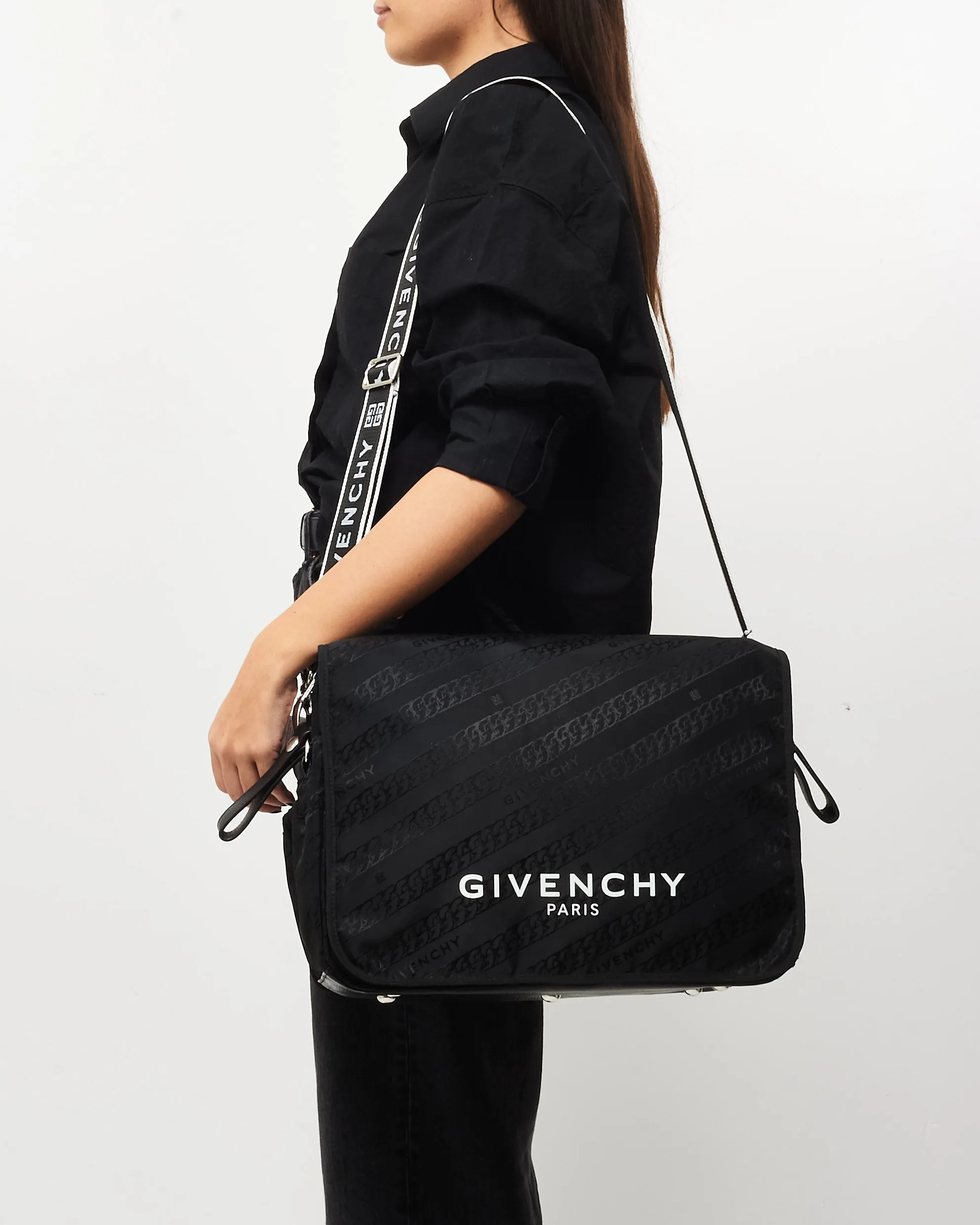 Givenchy Black & White Nylon Logo Diaper Bag