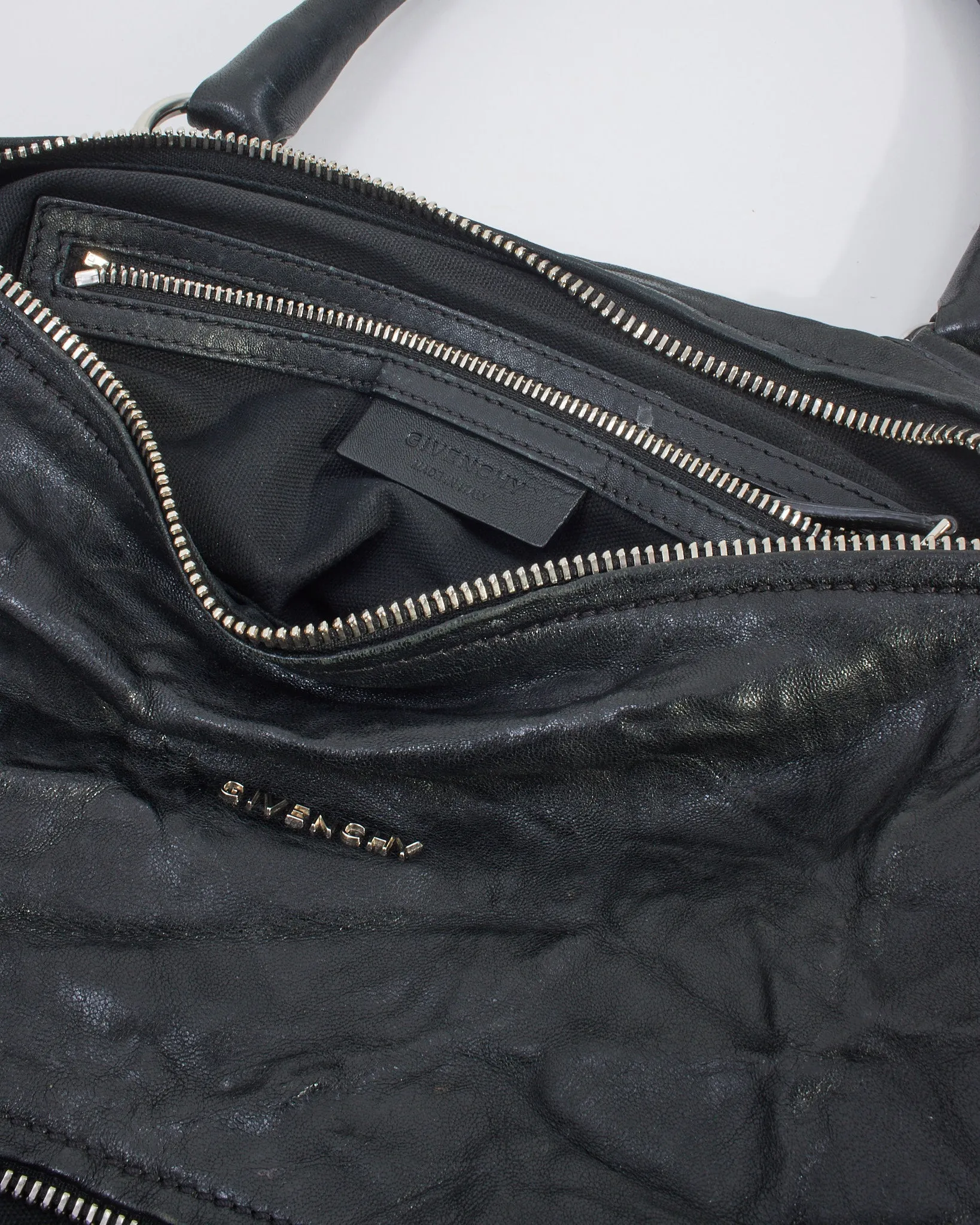 Givenchy Black Distressed Leather Medium Pandora Bag