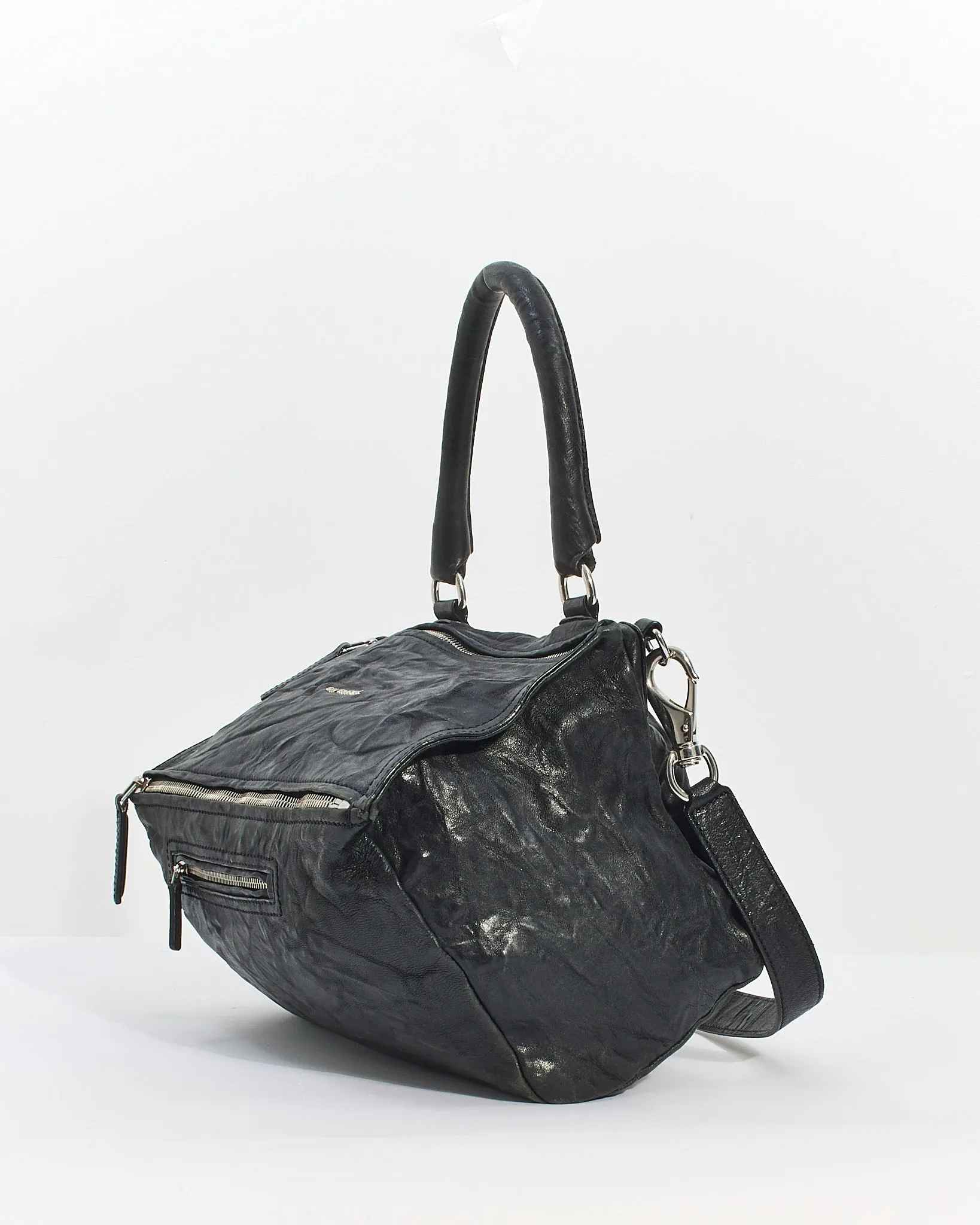 Givenchy Black Distressed Leather Medium Pandora Bag