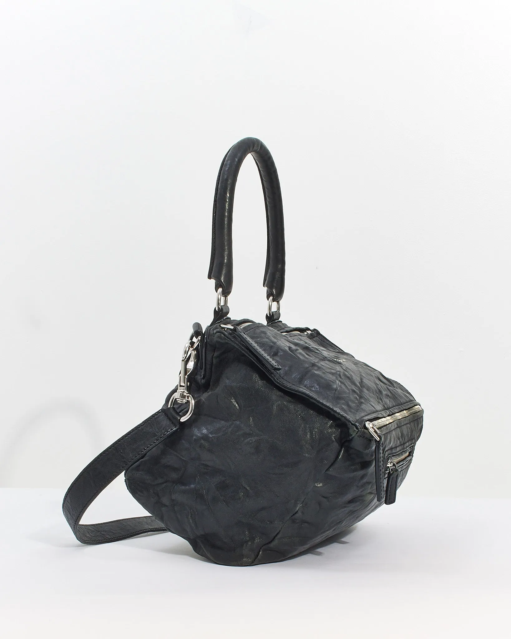 Givenchy Black Distressed Leather Medium Pandora Bag
