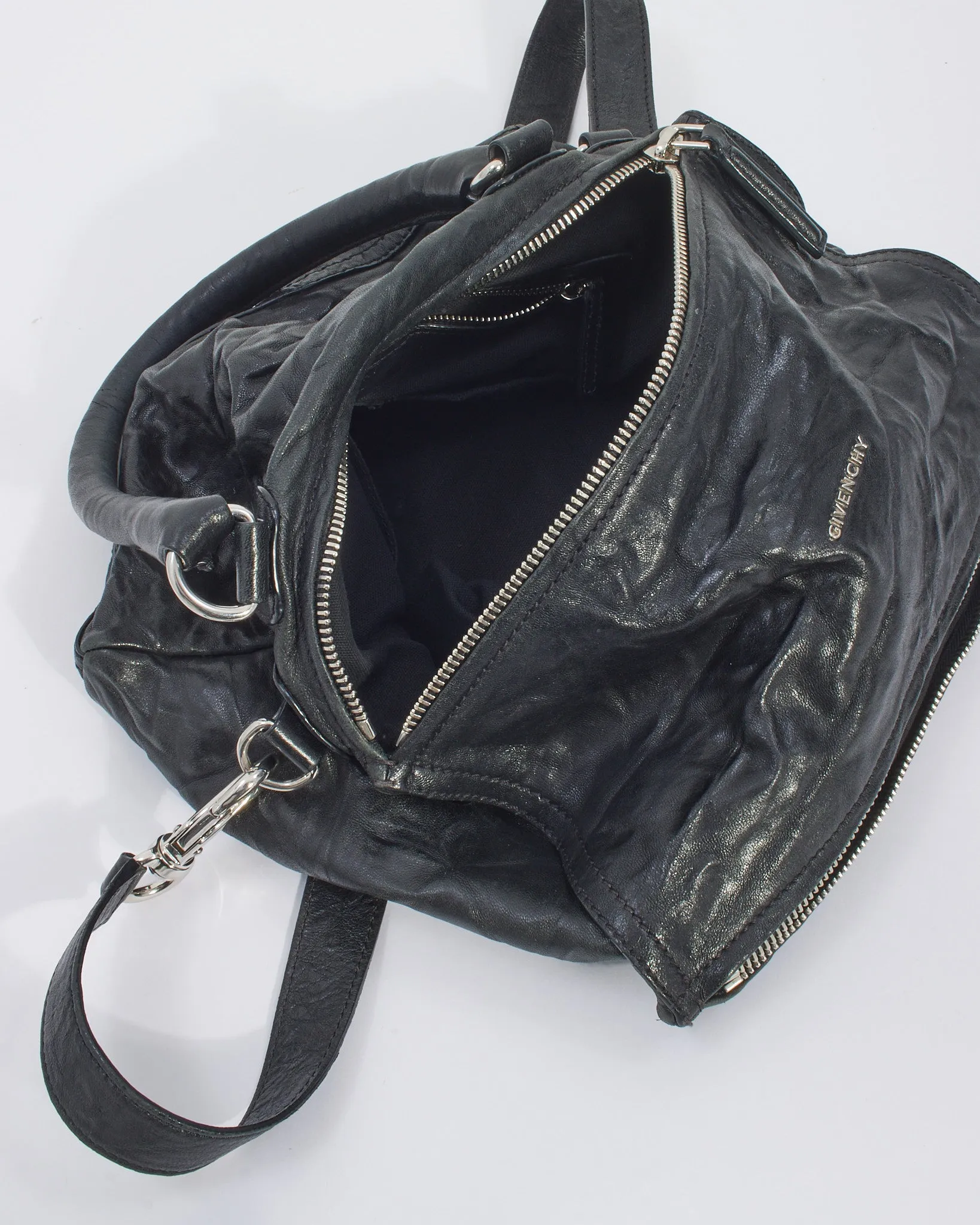 Givenchy Black Distressed Leather Medium Pandora Bag