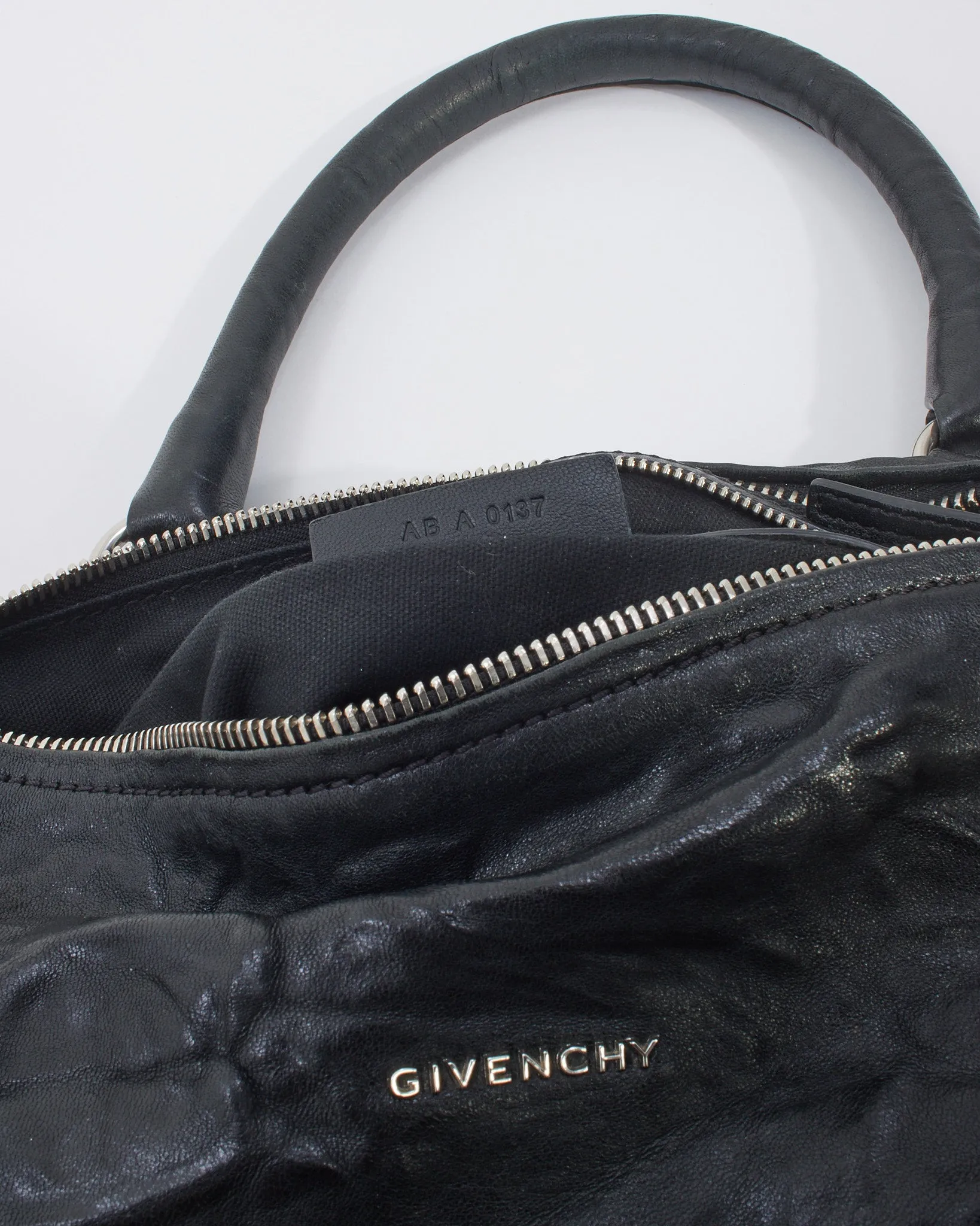 Givenchy Black Distressed Leather Medium Pandora Bag