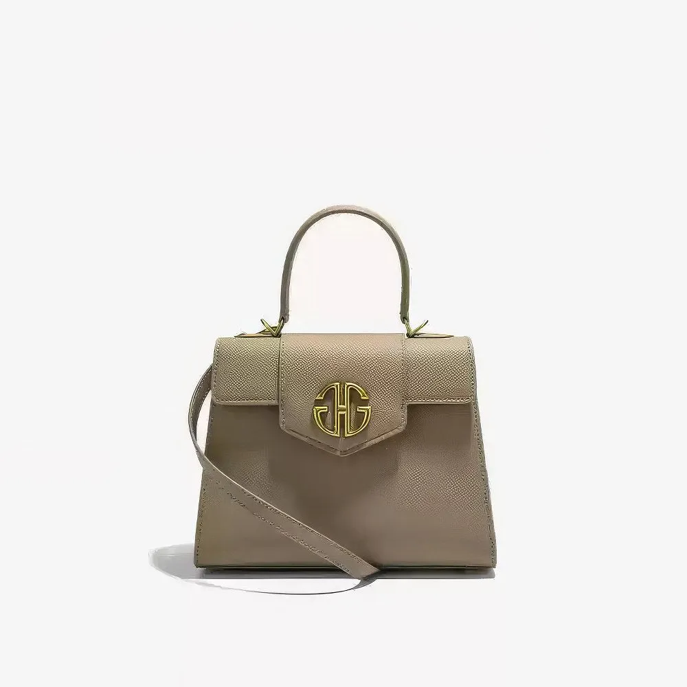 Gold Monogram Hardware Saffiano Leather Top Crossbody Handle Handbag