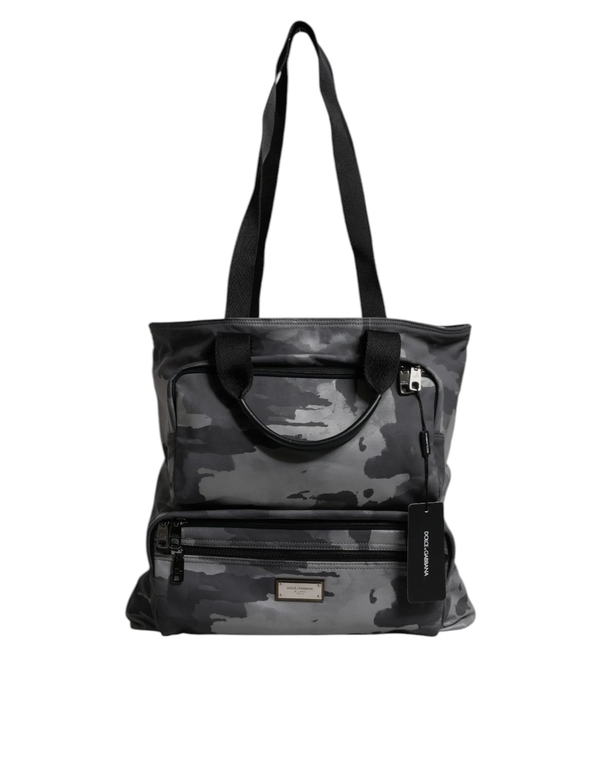Gray Camo Cotton Multiple Compartments Tote Bag