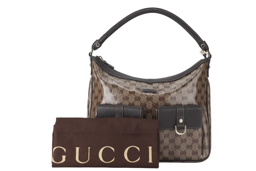 GUCCI (203581 201990) GG MEDIUM BROWN CRYSTAL LEATHER HOBO BAG GOLD HARDWARE WITH DUST COVER