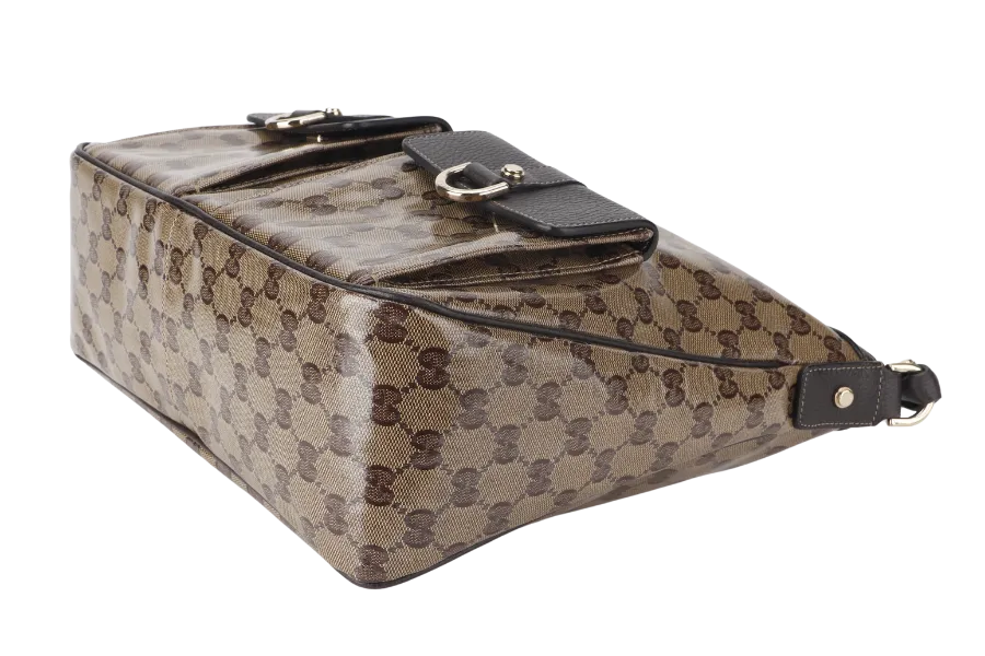 GUCCI (203581 201990) GG MEDIUM BROWN CRYSTAL LEATHER HOBO BAG GOLD HARDWARE WITH DUST COVER