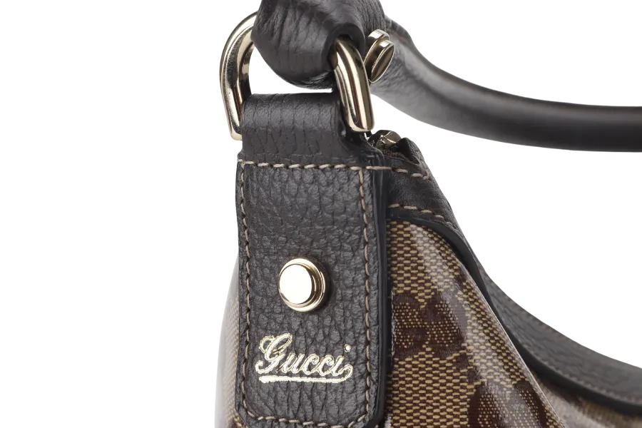 GUCCI (203581 201990) GG MEDIUM BROWN CRYSTAL LEATHER HOBO BAG GOLD HARDWARE WITH DUST COVER