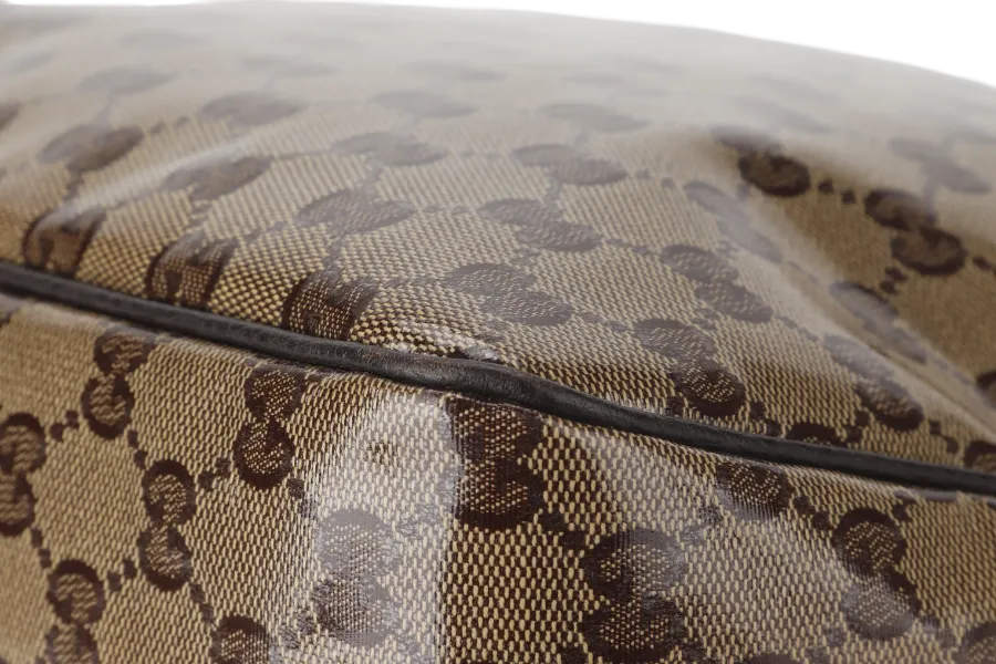 GUCCI (203581 201990) GG MEDIUM BROWN CRYSTAL LEATHER HOBO BAG GOLD HARDWARE WITH DUST COVER