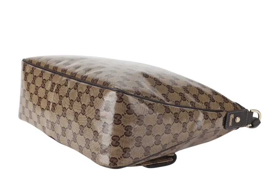 GUCCI (203581 201990) GG MEDIUM BROWN CRYSTAL LEATHER HOBO BAG GOLD HARDWARE WITH DUST COVER