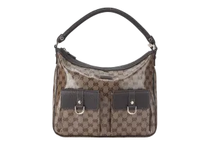 GUCCI (203581 201990) GG MEDIUM BROWN CRYSTAL LEATHER HOBO BAG GOLD HARDWARE WITH DUST COVER
