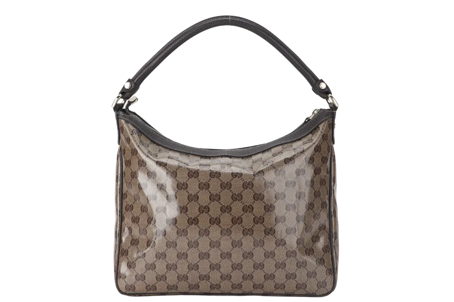 GUCCI (203581 201990) GG MEDIUM BROWN CRYSTAL LEATHER HOBO BAG GOLD HARDWARE WITH DUST COVER