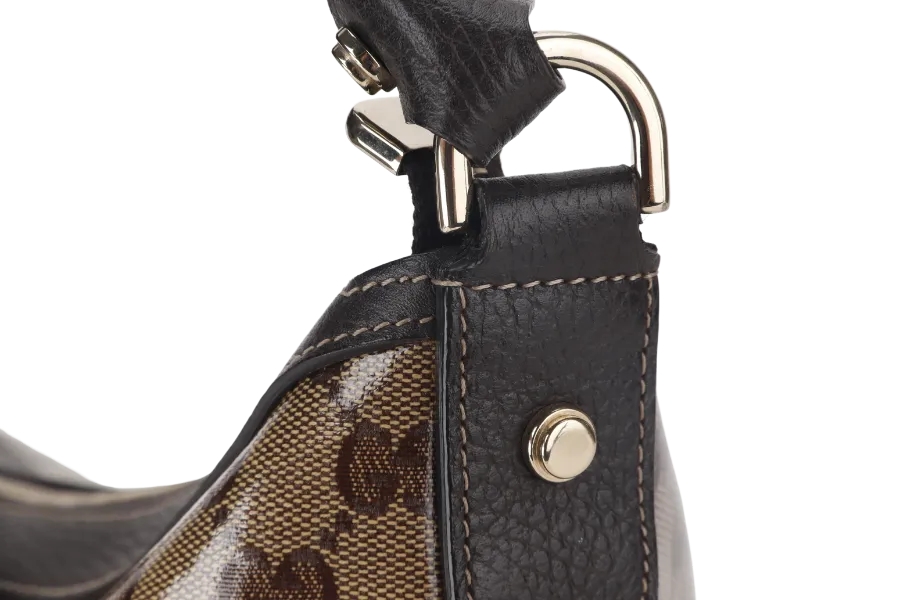 GUCCI (203581 201990) GG MEDIUM BROWN CRYSTAL LEATHER HOBO BAG GOLD HARDWARE WITH DUST COVER