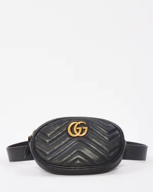 Gucci Black Chevron Matelassé Leather GG Marmont Belt Bag - 75/30