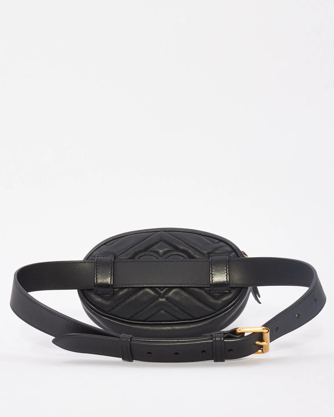 Gucci Black Chevron Matelassé Leather GG Marmont Belt Bag - 75/30