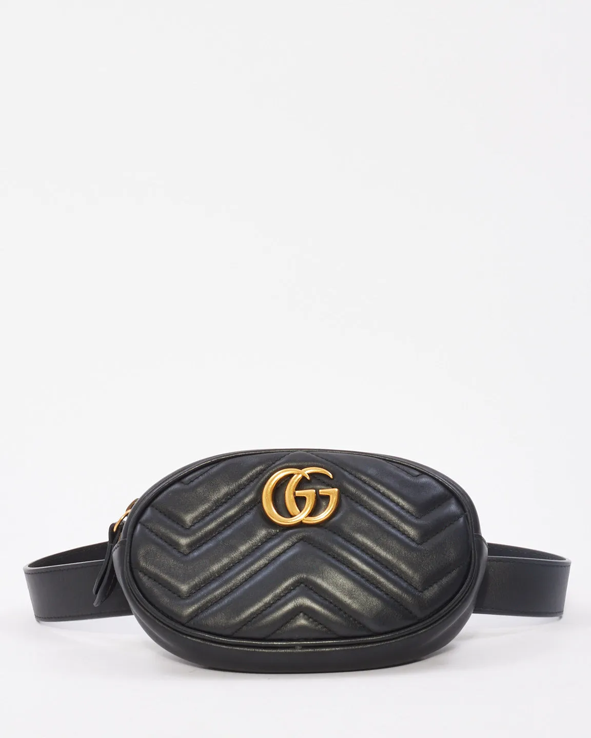 Gucci Black Chevron Matelassé Leather GG Marmont Belt Bag - 75/30