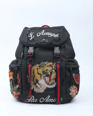 Gucci Black Floral Embroidered L'Aveugle Par Amour Techno Backpack