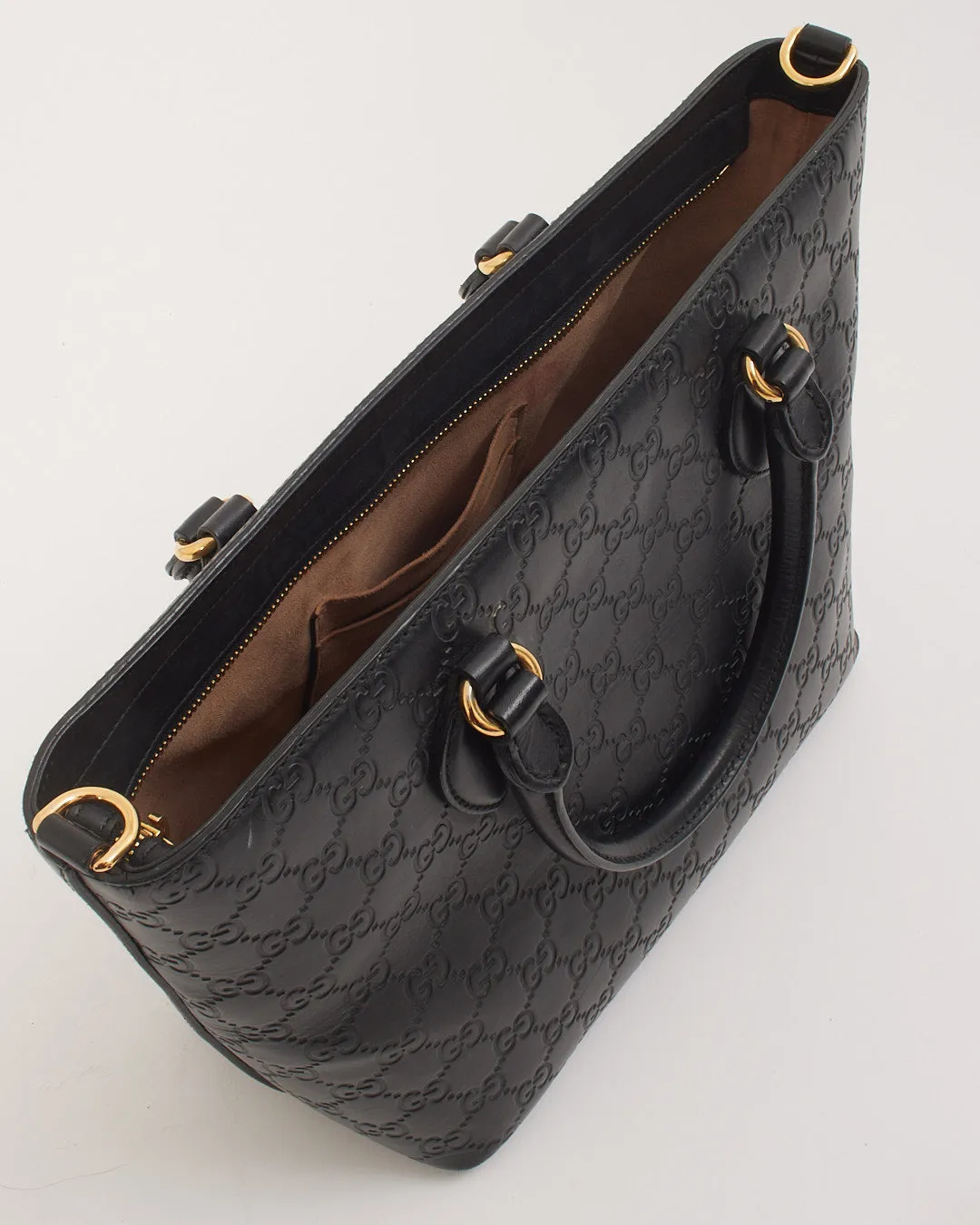 Gucci Black GG Monogram Shima Leather Tote
