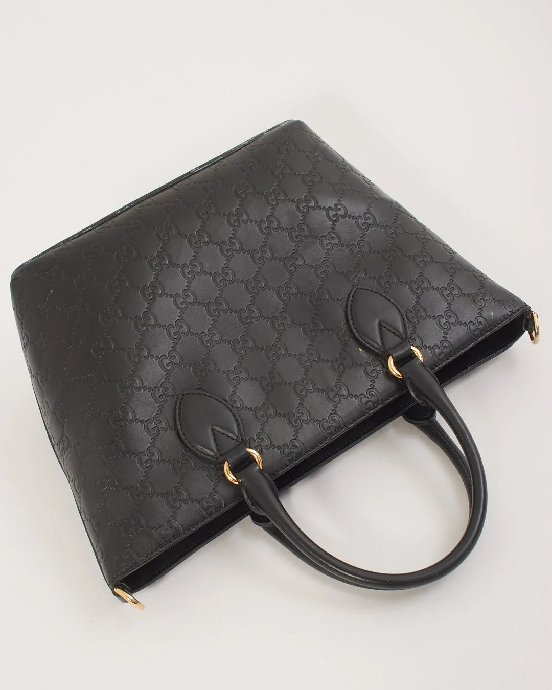 Gucci Black GG Monogram Shima Leather Tote