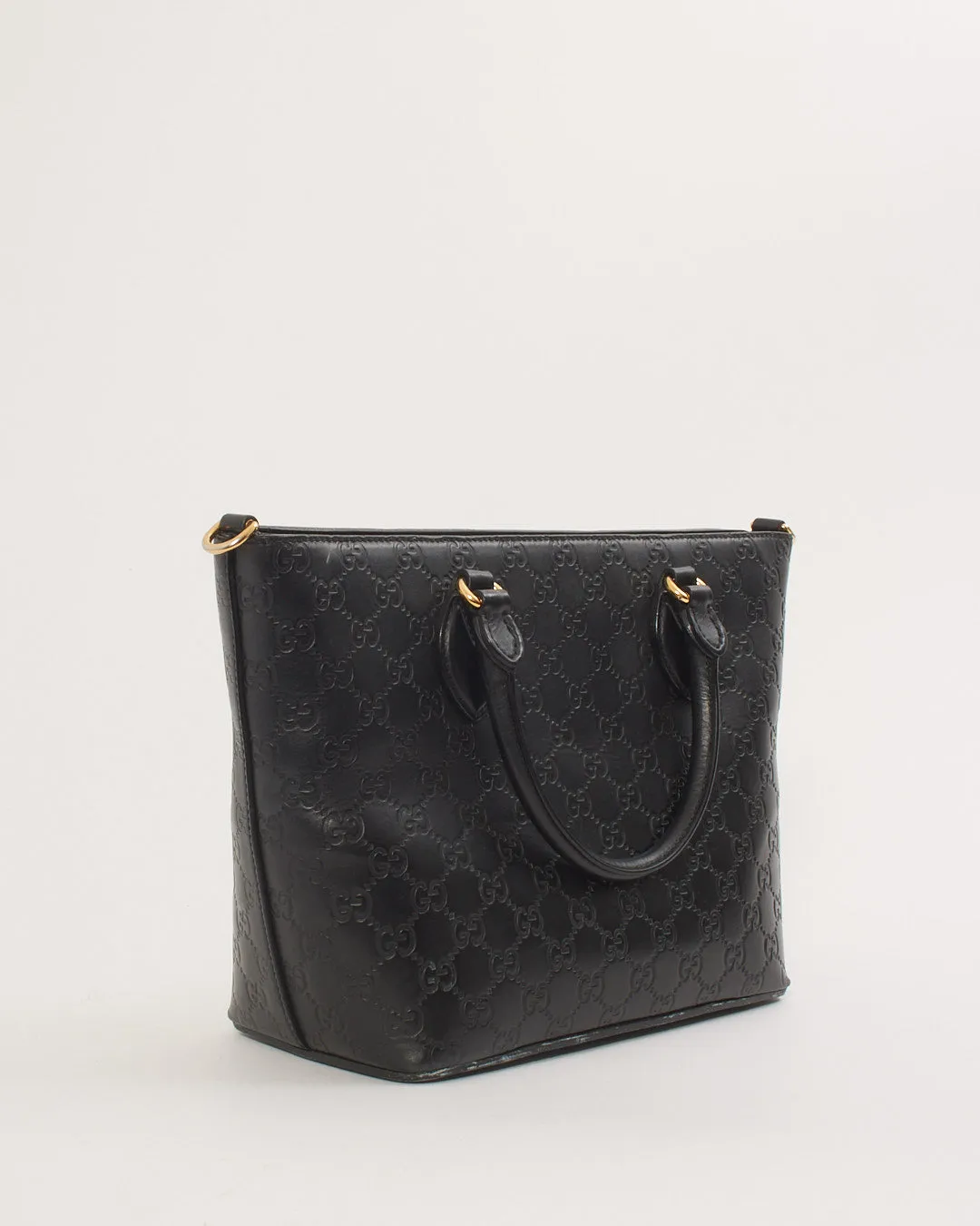 Gucci Black GG Monogram Shima Leather Tote