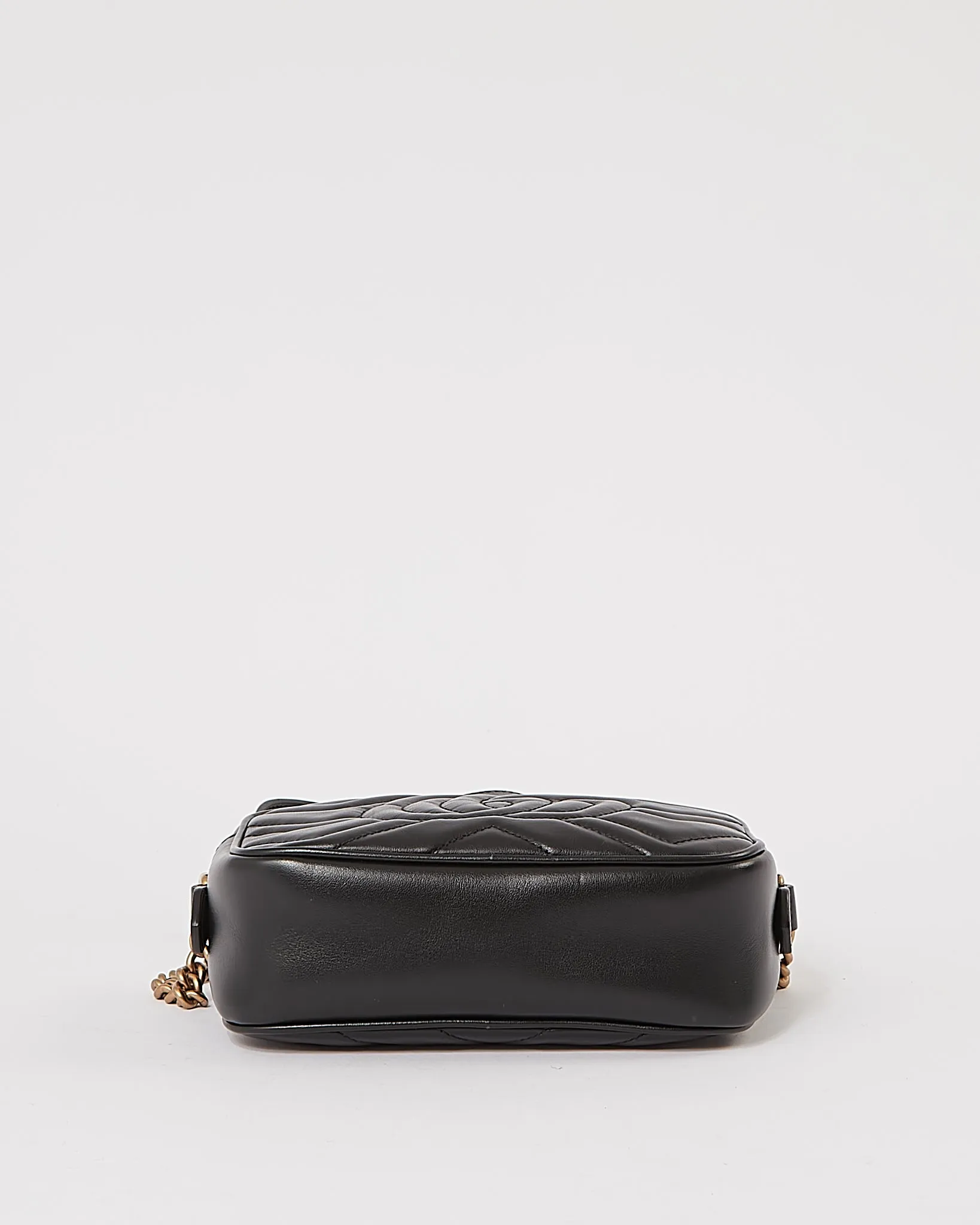 Gucci Black Leather Chevron Matelasse GG Marmont Camera Mini Bag