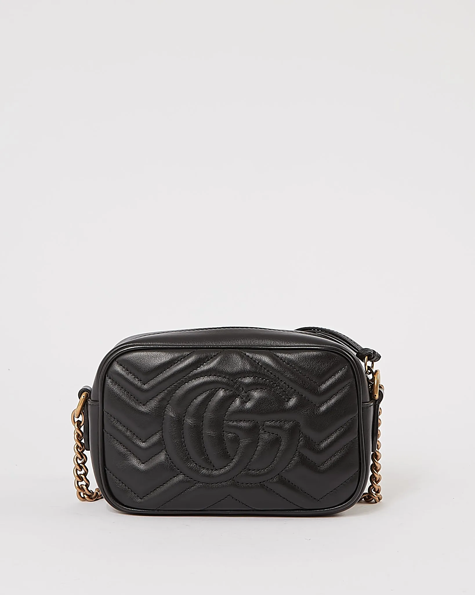 Gucci Black Leather Chevron Matelasse GG Marmont Camera Mini Bag