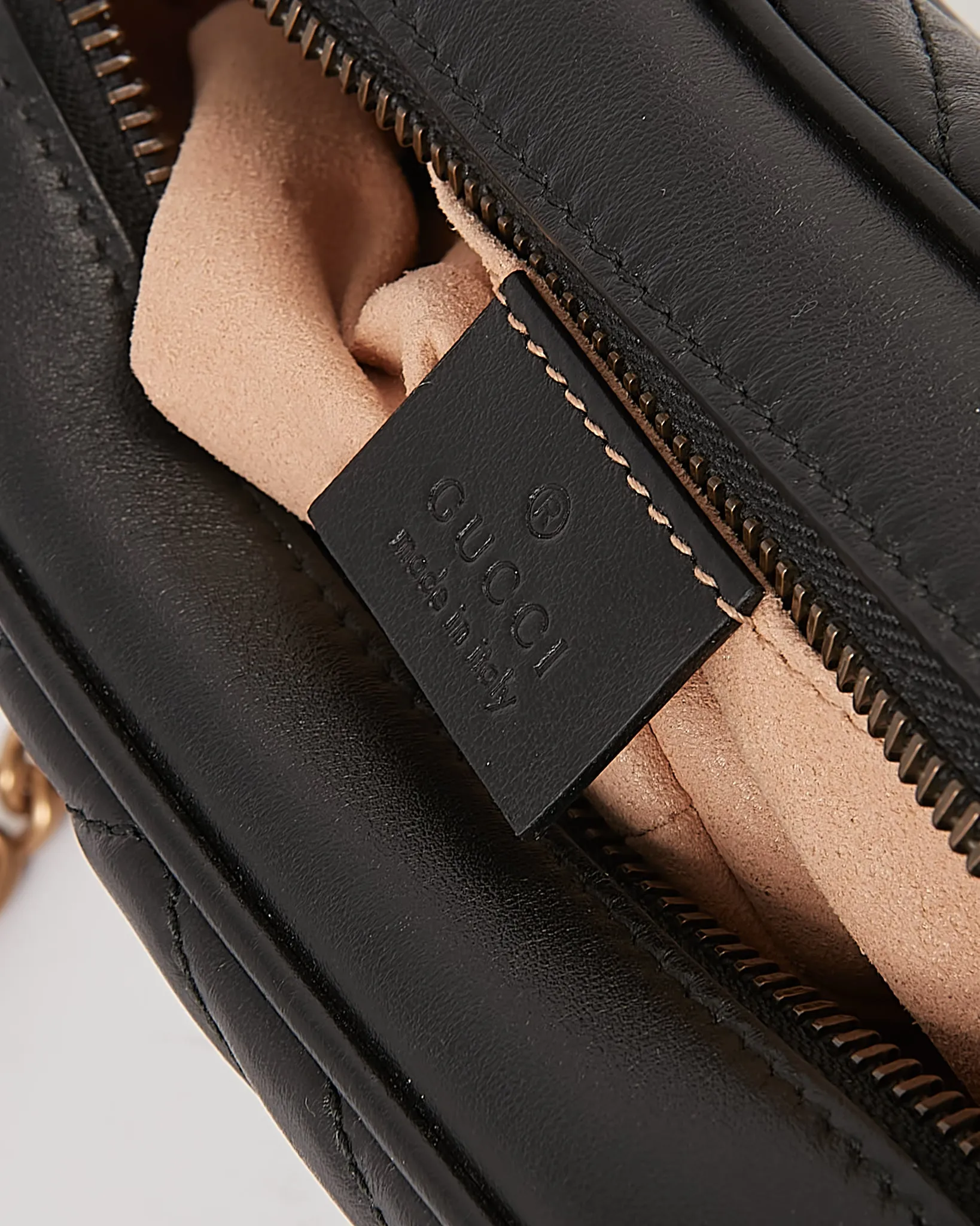 Gucci Black Leather Chevron Matelasse GG Marmont Camera Mini Bag