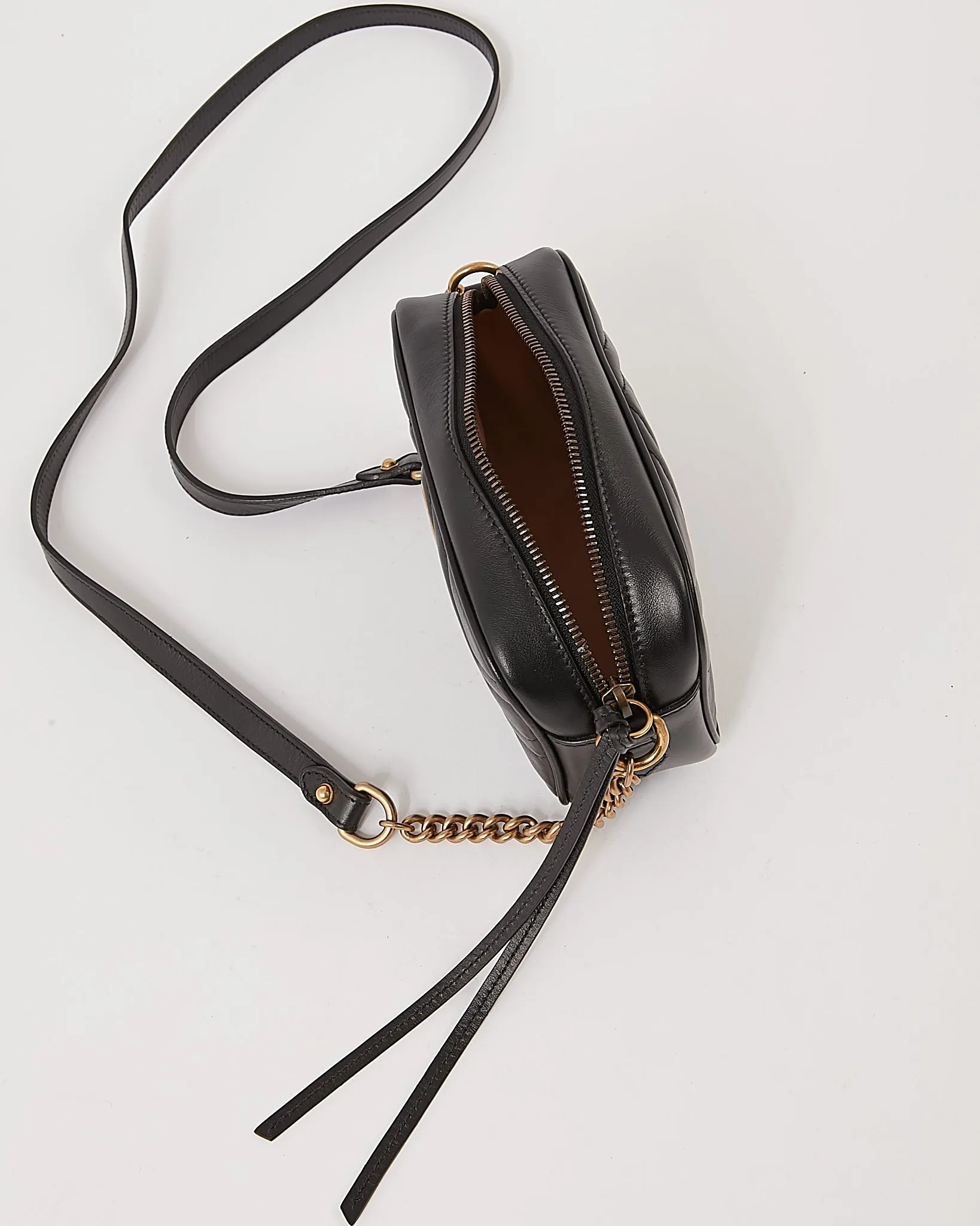 Gucci Black Leather Chevron Matelasse GG Marmont Camera Mini Bag