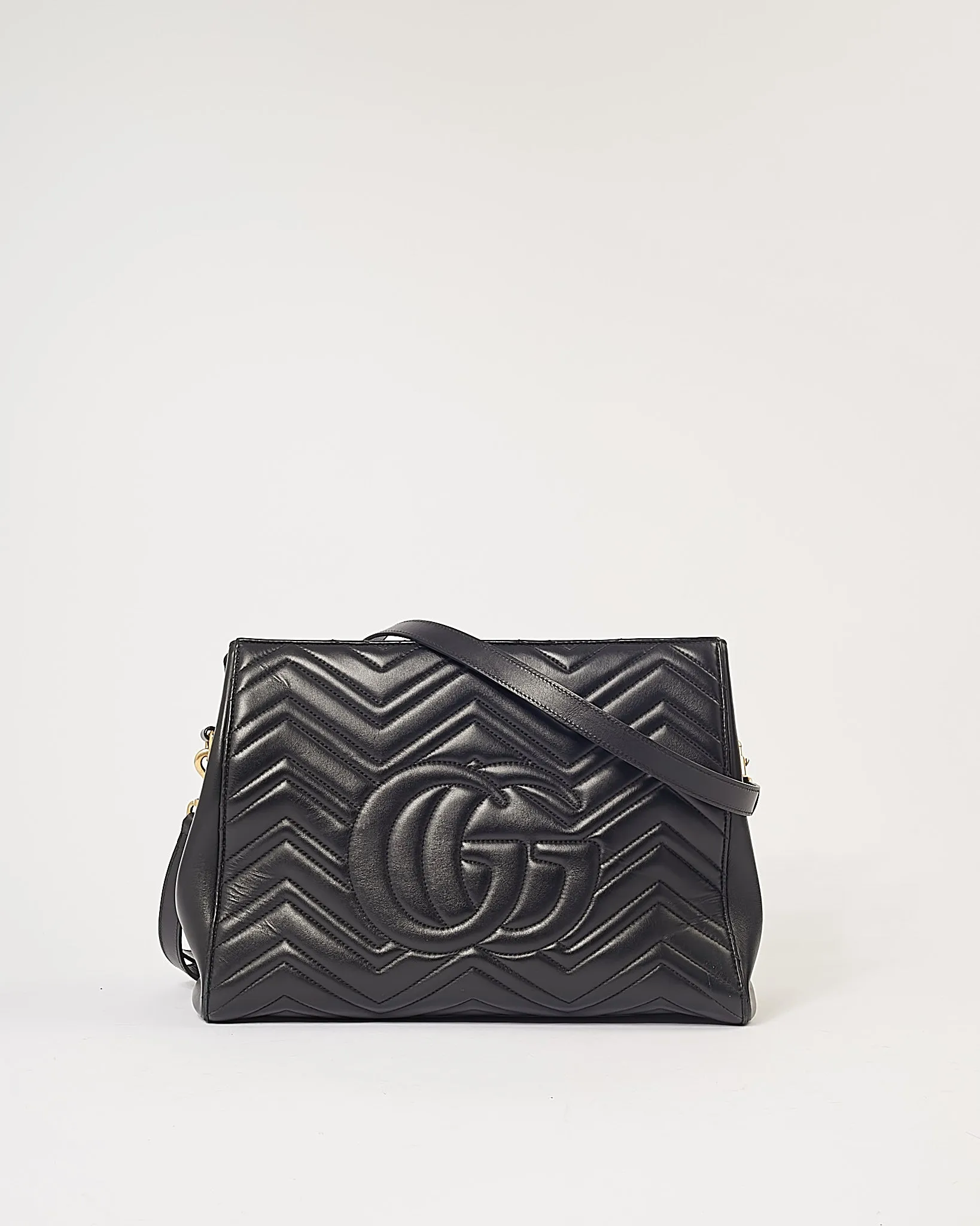 Gucci Black Matelassé Leather Medium GG Marmont Tote Black