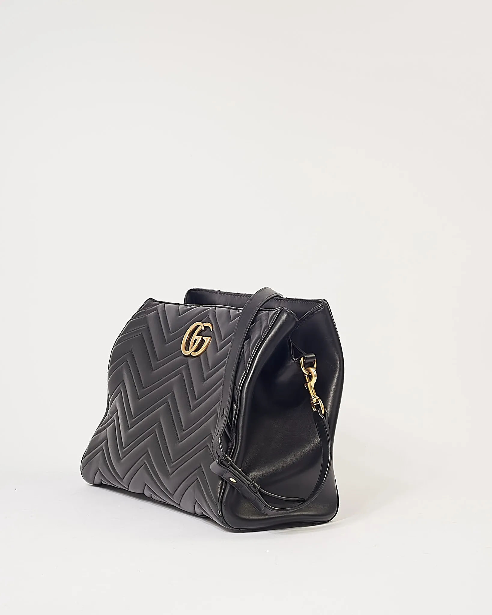 Gucci Black Matelassé Leather Medium GG Marmont Tote Black