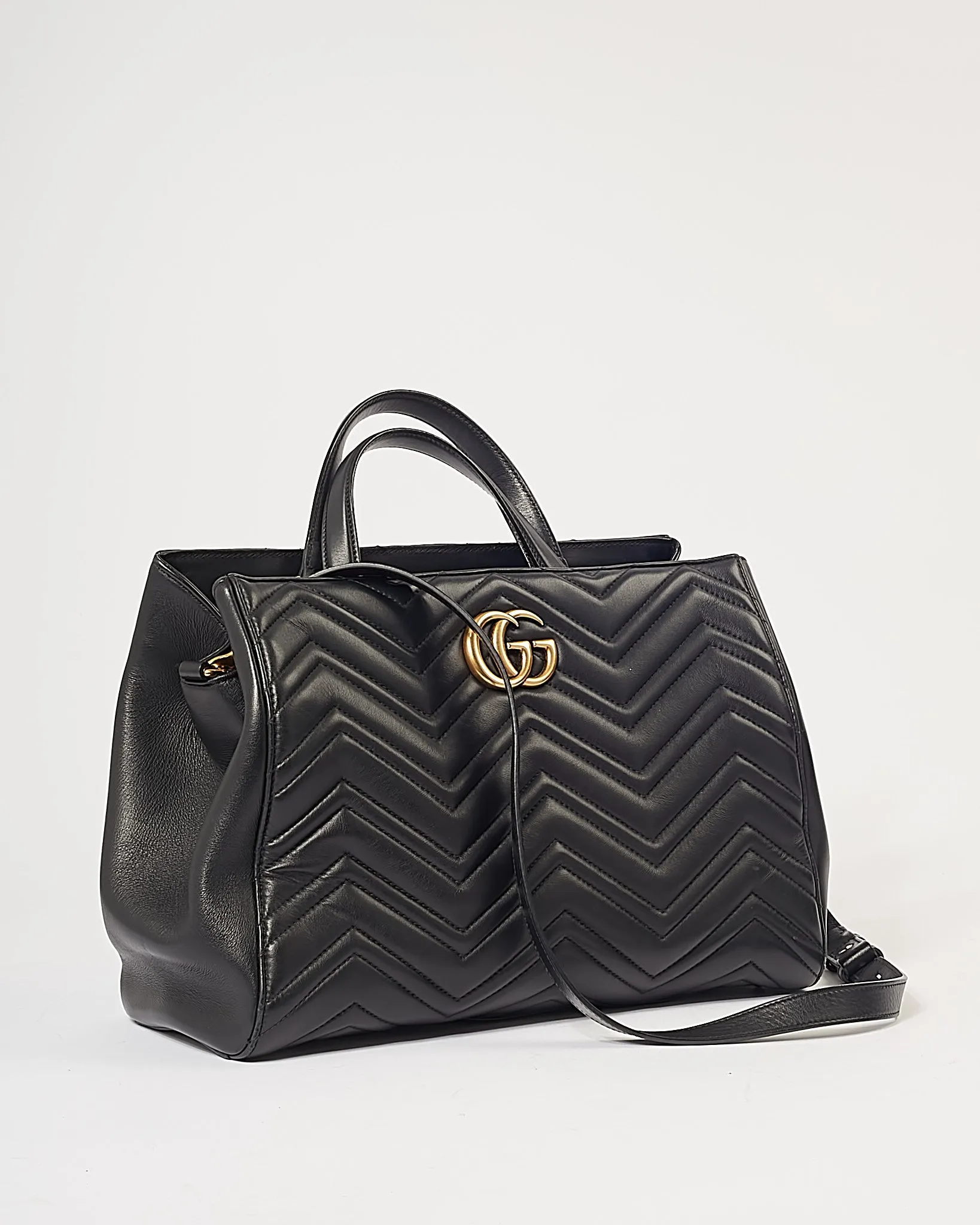 Gucci Black Matelassé Leather Medium GG Marmont Tote Black