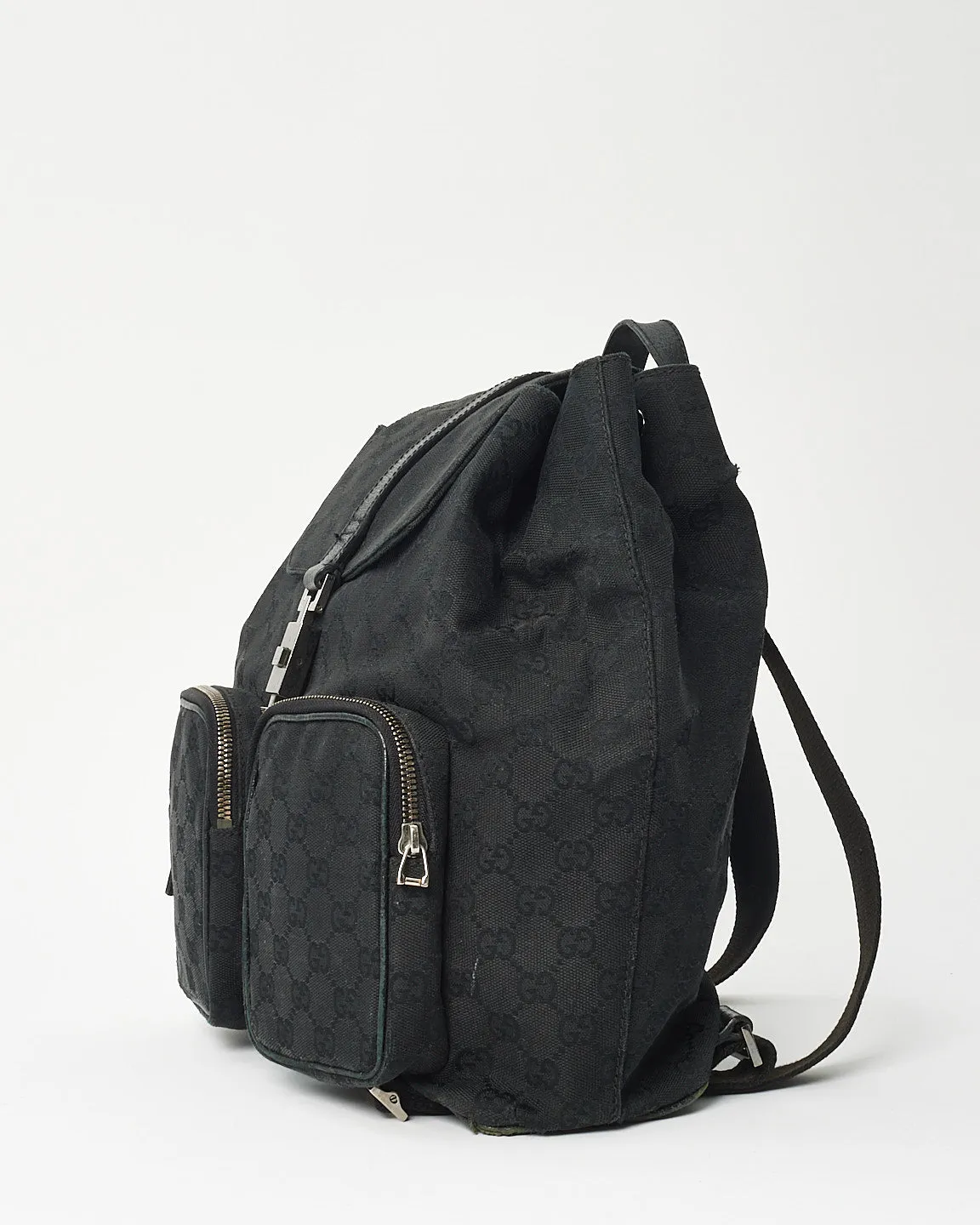 Gucci Black Monogram Canvas Jackie GG Rucksack Backpack