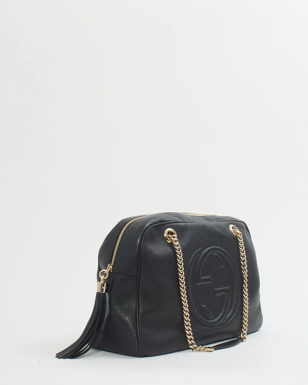 Gucci Black Pebbled Leather Chain Soho Shoulder Bag
