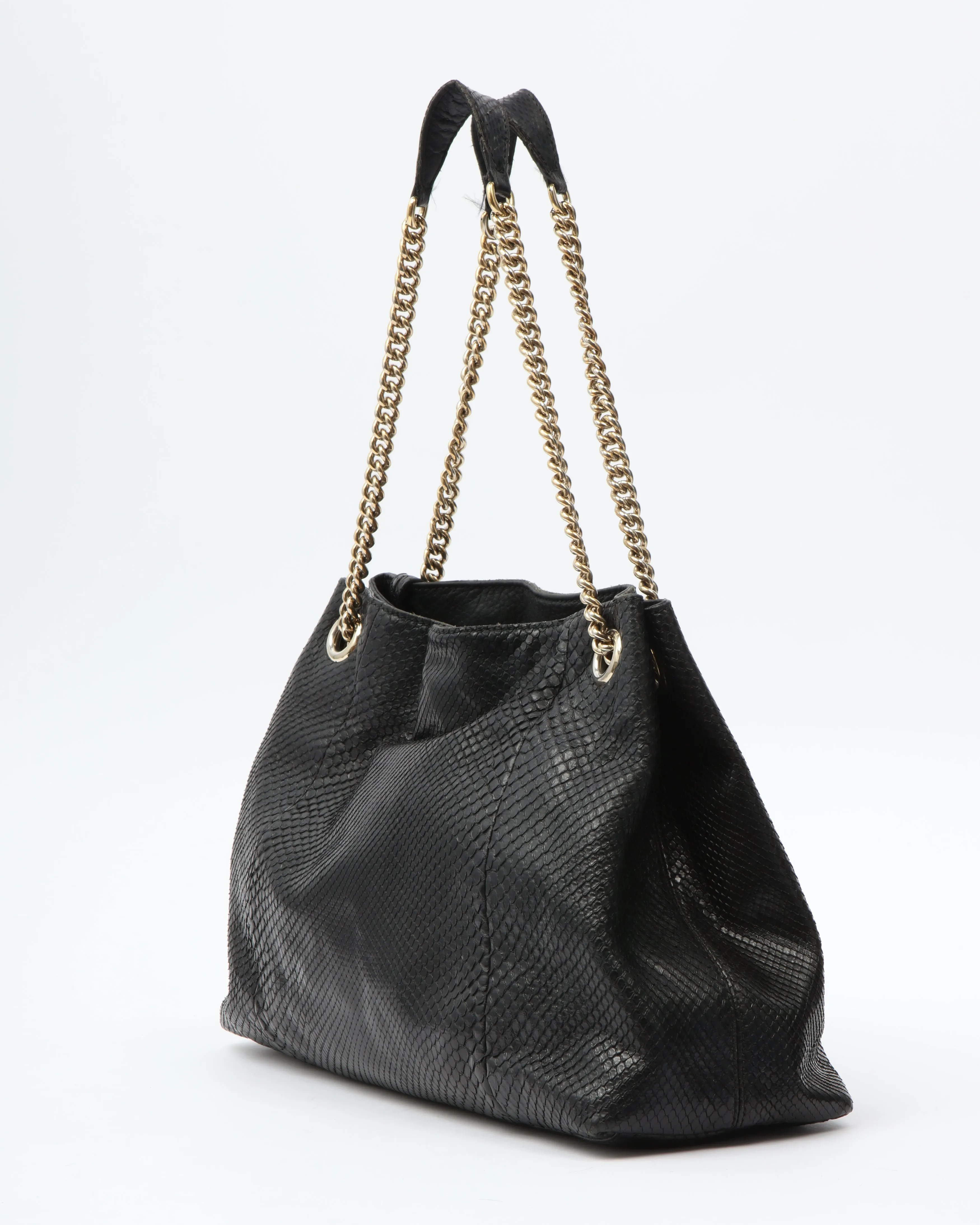 Gucci Black Python Leather Soho Chain Shoulder Bag