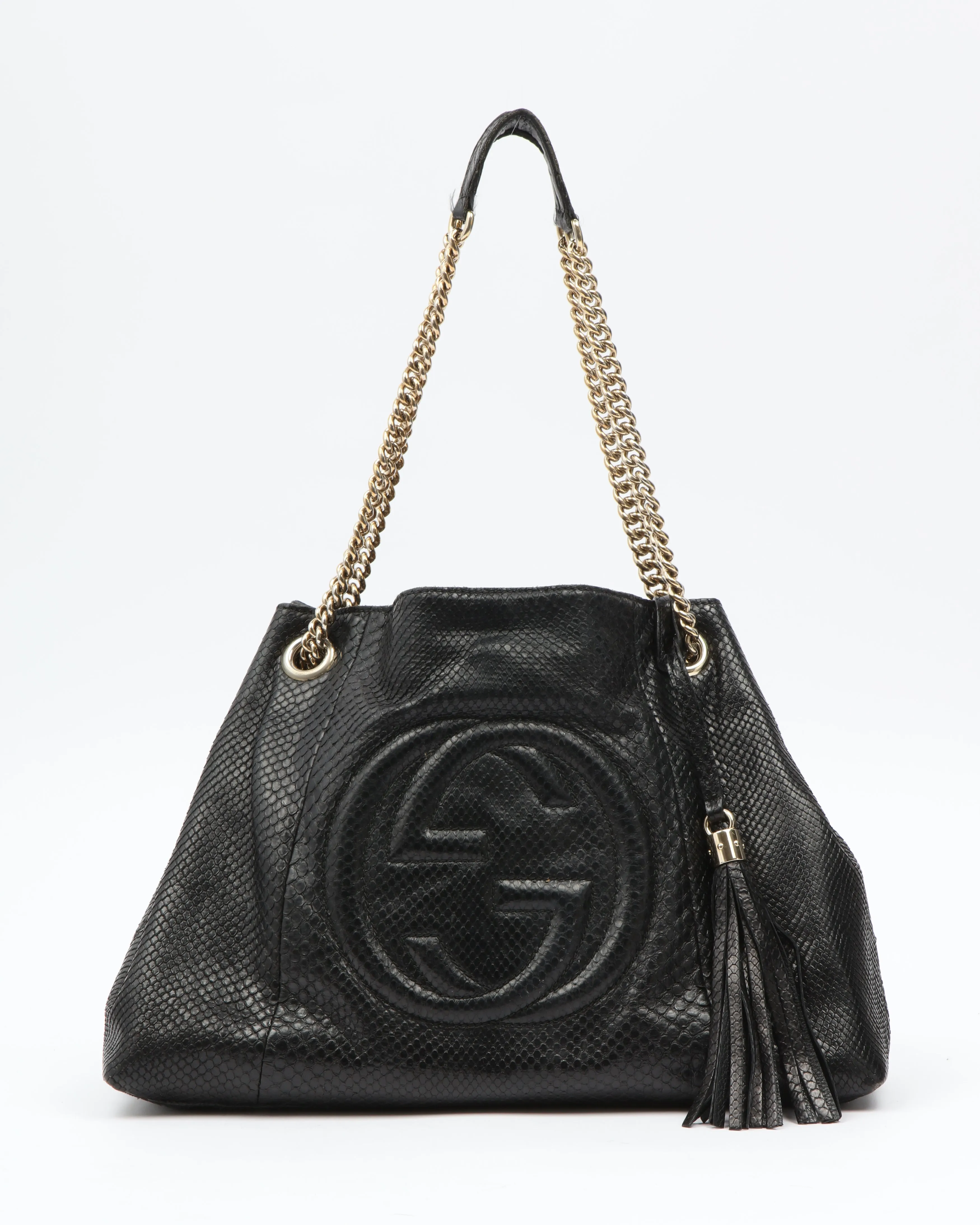 Gucci Black Python Leather Soho Chain Shoulder Bag