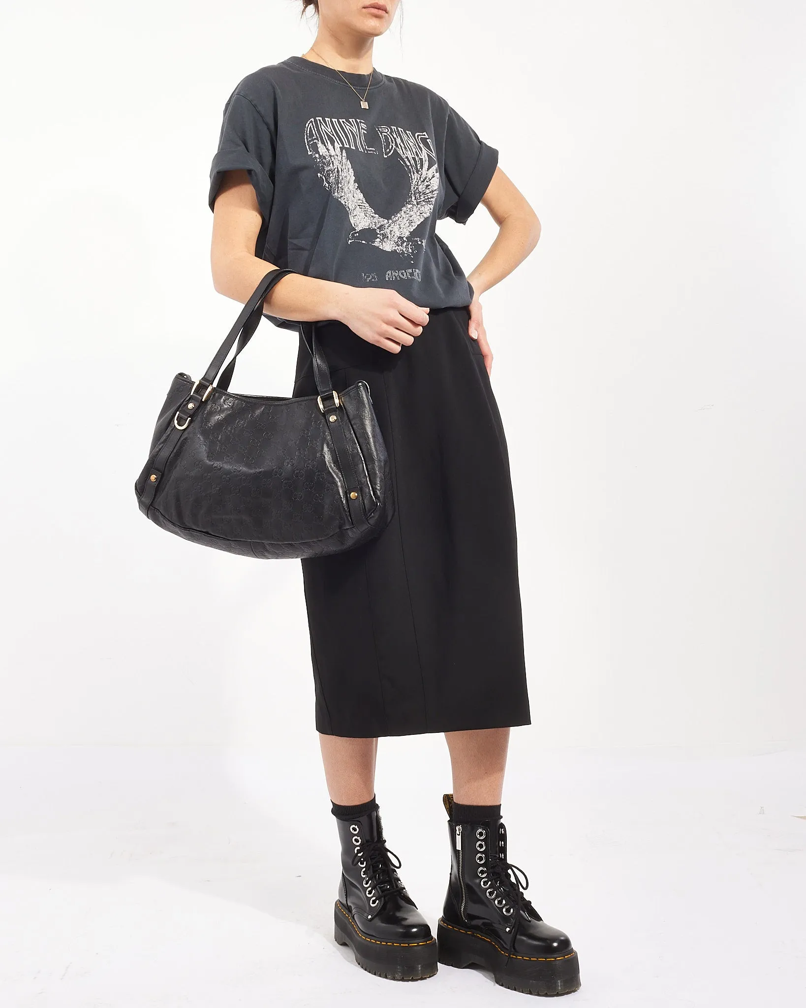 Gucci Black Signature G Leather Abbey Shoulder Bag