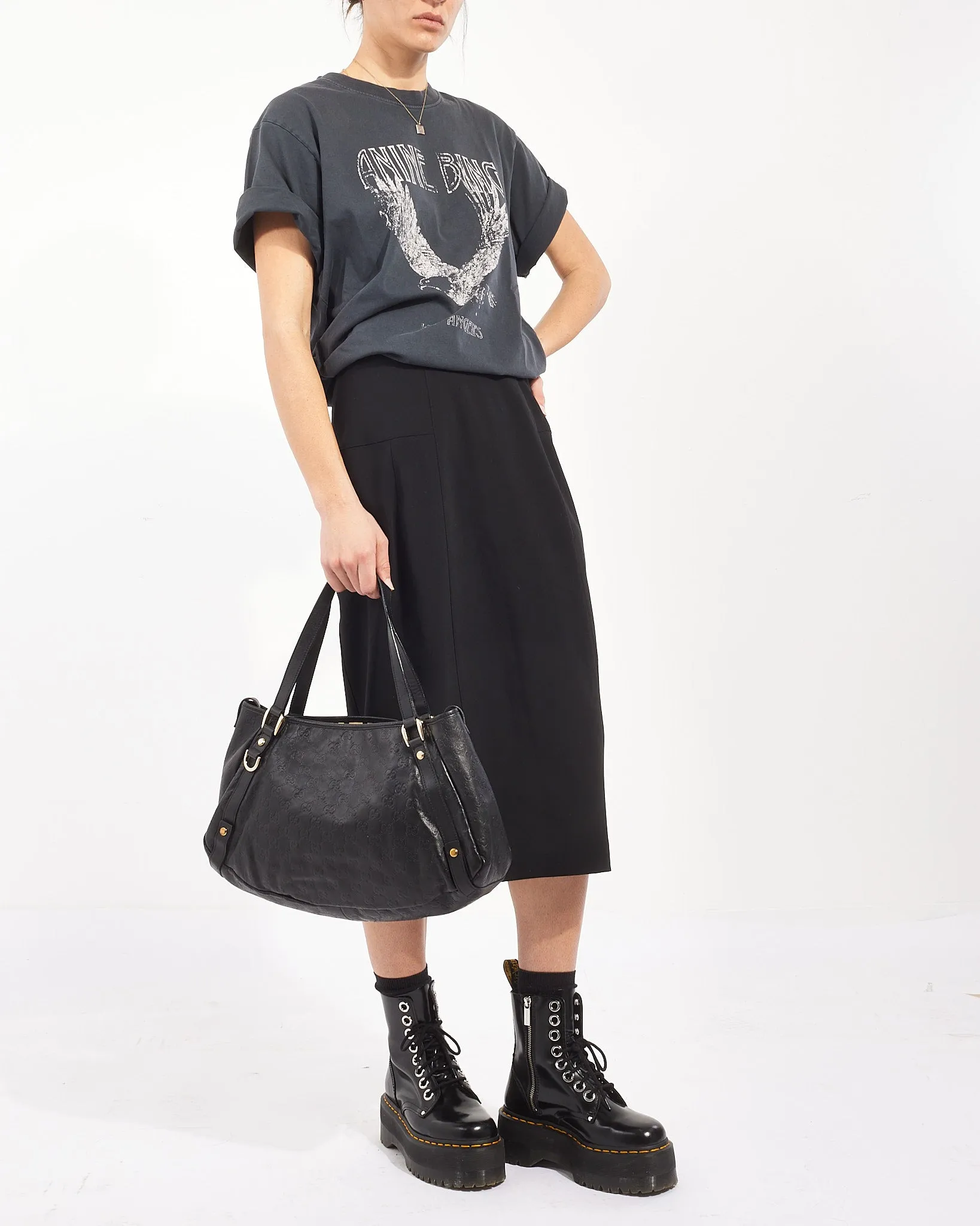 Gucci Black Signature G Leather Abbey Shoulder Bag